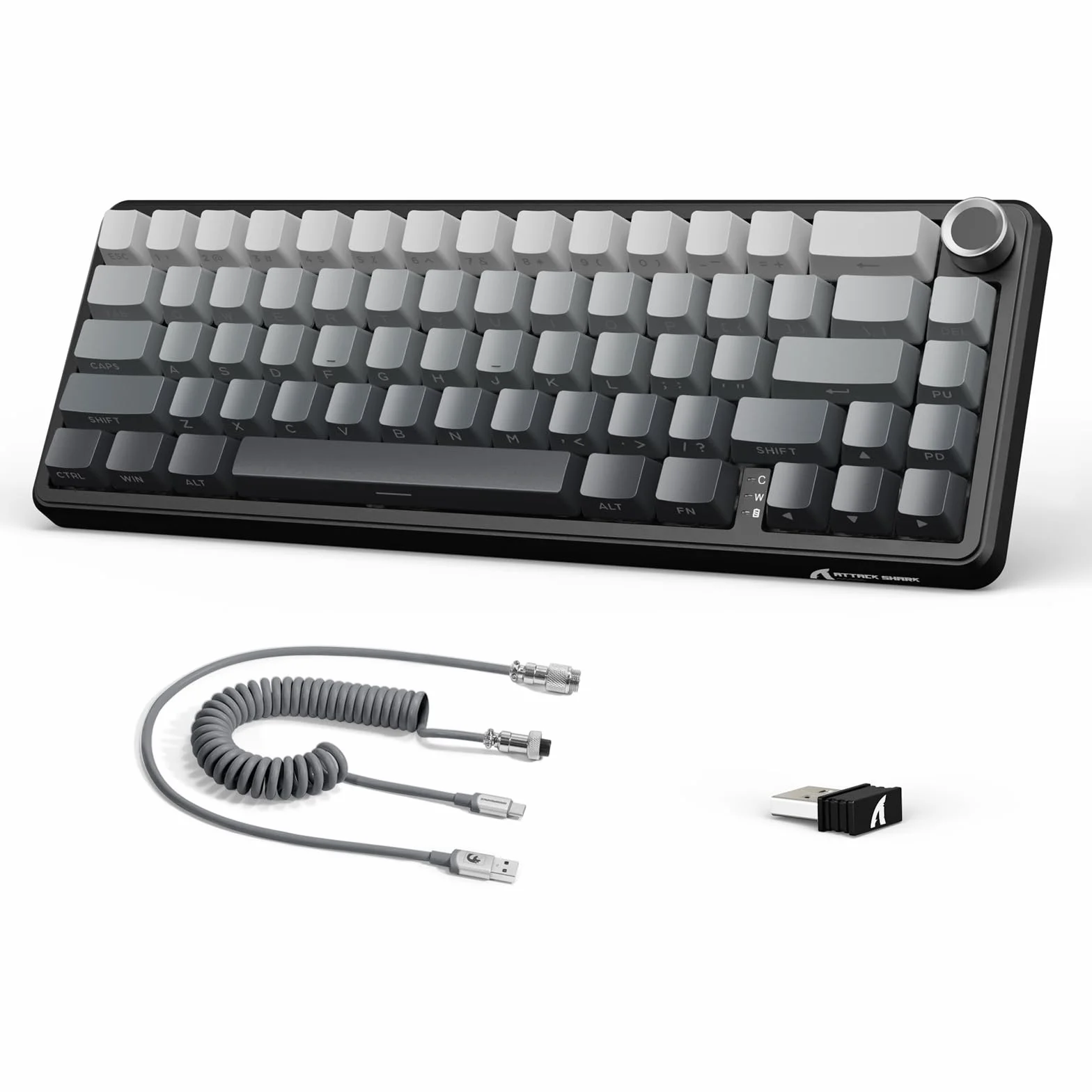 LexonElec x Attack Shark X66 60% Bezprzewodowa Klawiatura Mechaniczna z Pokrętłem Głośności, Hot-swap Gasket Mount, 2.4G/USB-C/BT5.0, QWERTY PBT Keycaps, Mini 66 Key Klawiatura do gier RGB-Szary