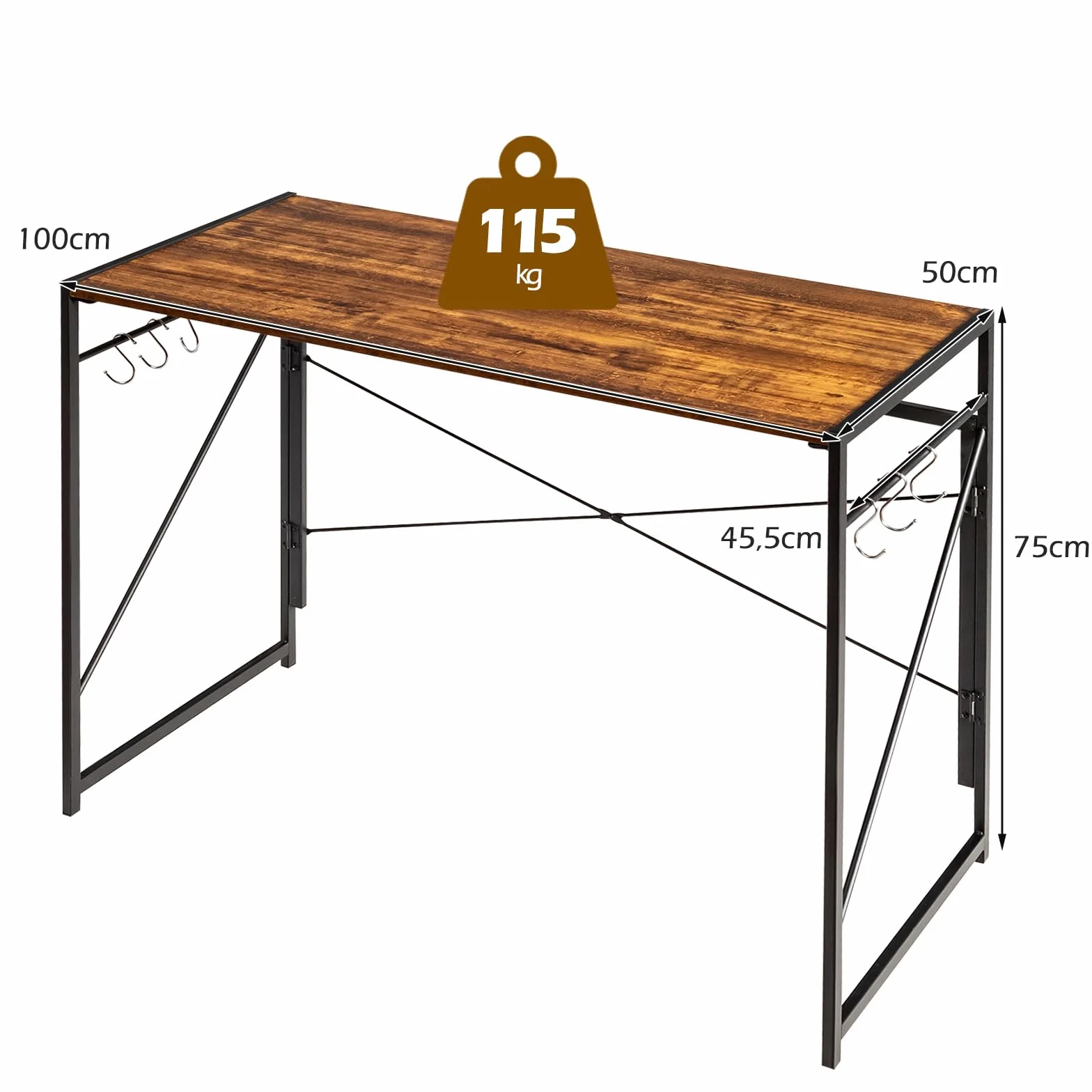 COSTWAY biurko, materiał drewnopochodny, rustykalny brąz, 100 x 50 x 75 cm (dł. x szer. x wys.)