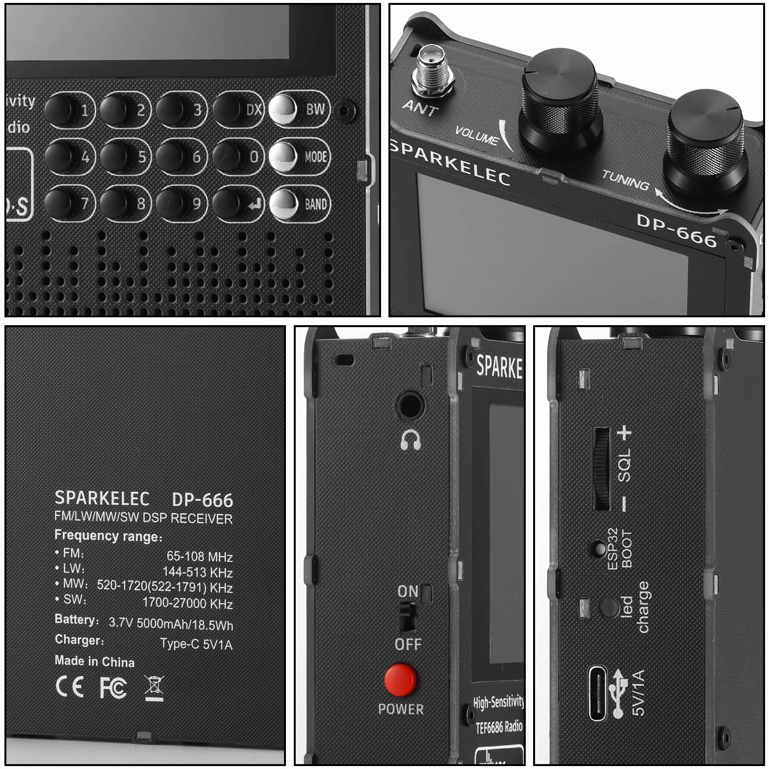 Raddy DP-666 Radio DSP Wielozakresowe Chip TEF6686, Profesjonalny Odbiornik AM/FM/LW/MW/SW RDS, 2,8" Ekran Dotykowy + Stylus, Bateria 5000mAh, Antena Teleskop. & Donut, Przenośne z Aktualizacją FW