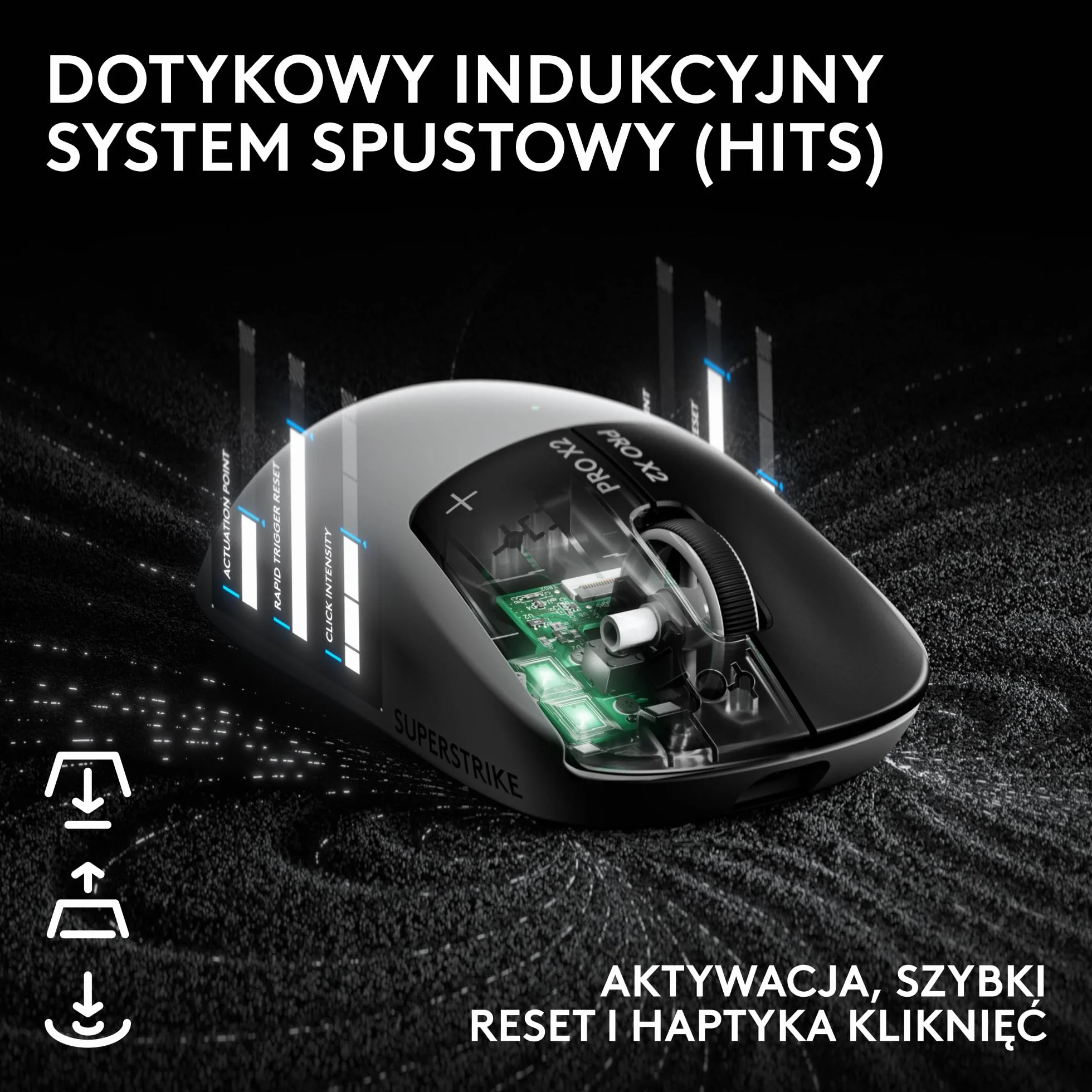 Logitech G PRO X2 SUPERSTRIKE LIGHTSPEED, bezprzewodowa mysz do gier,z ultra-szybkimi reakcjami,ultra lekka (61 g),z regulowaną reakcją haptyczna na kliknięcia i ładowaniem przez USB-C,do PC/Mac-Biały