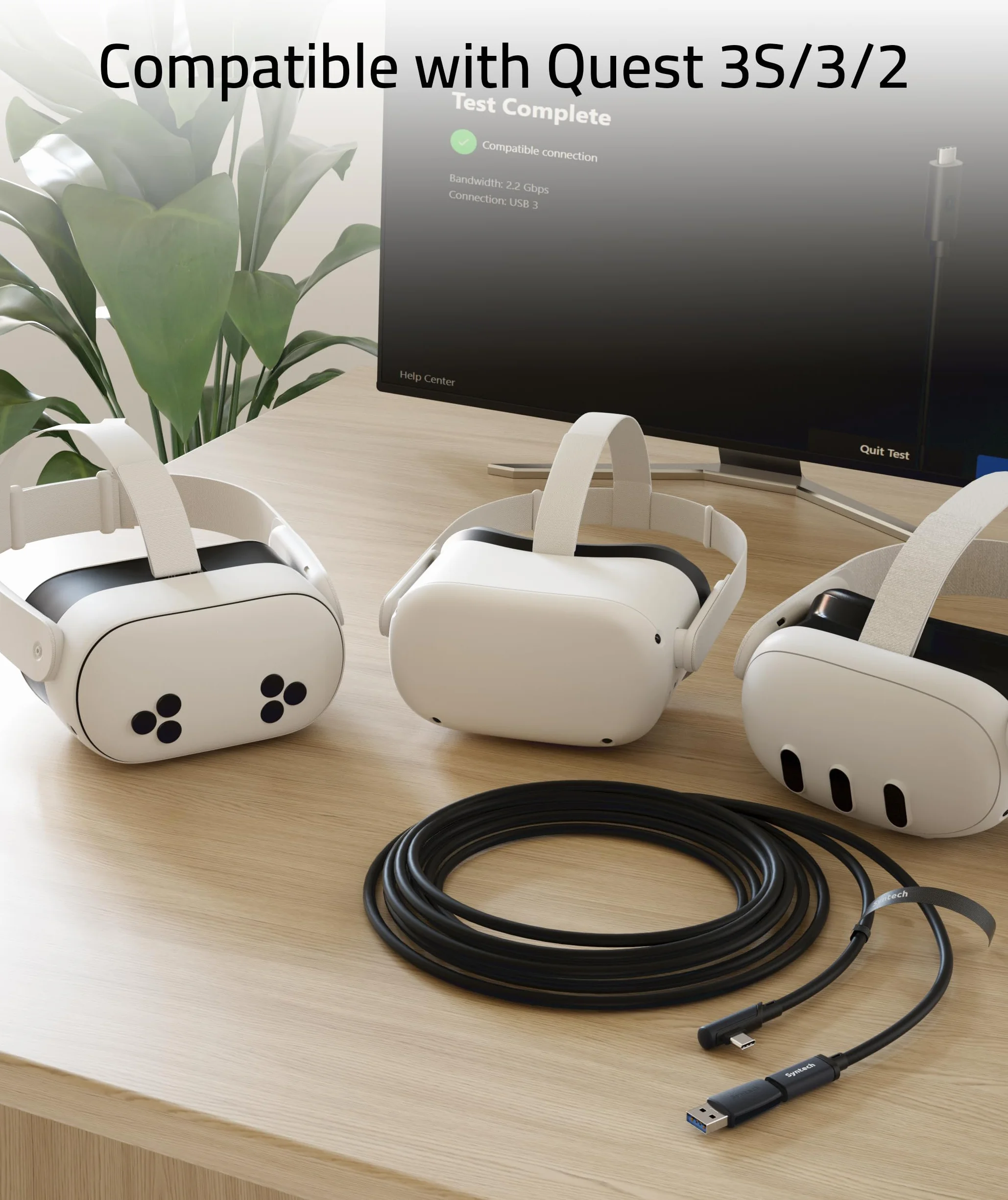 Syntech Kabel łączący kompatybilny z Meta/Oculus Quest 3S/Quest 3/Quest2/Pro/Pico 4/Ultra oraz PC/SteamVR, 5 metrów, ulepszony kabel z adapterem USB 3.0, szybki przewód do przesyłania danych do kasku