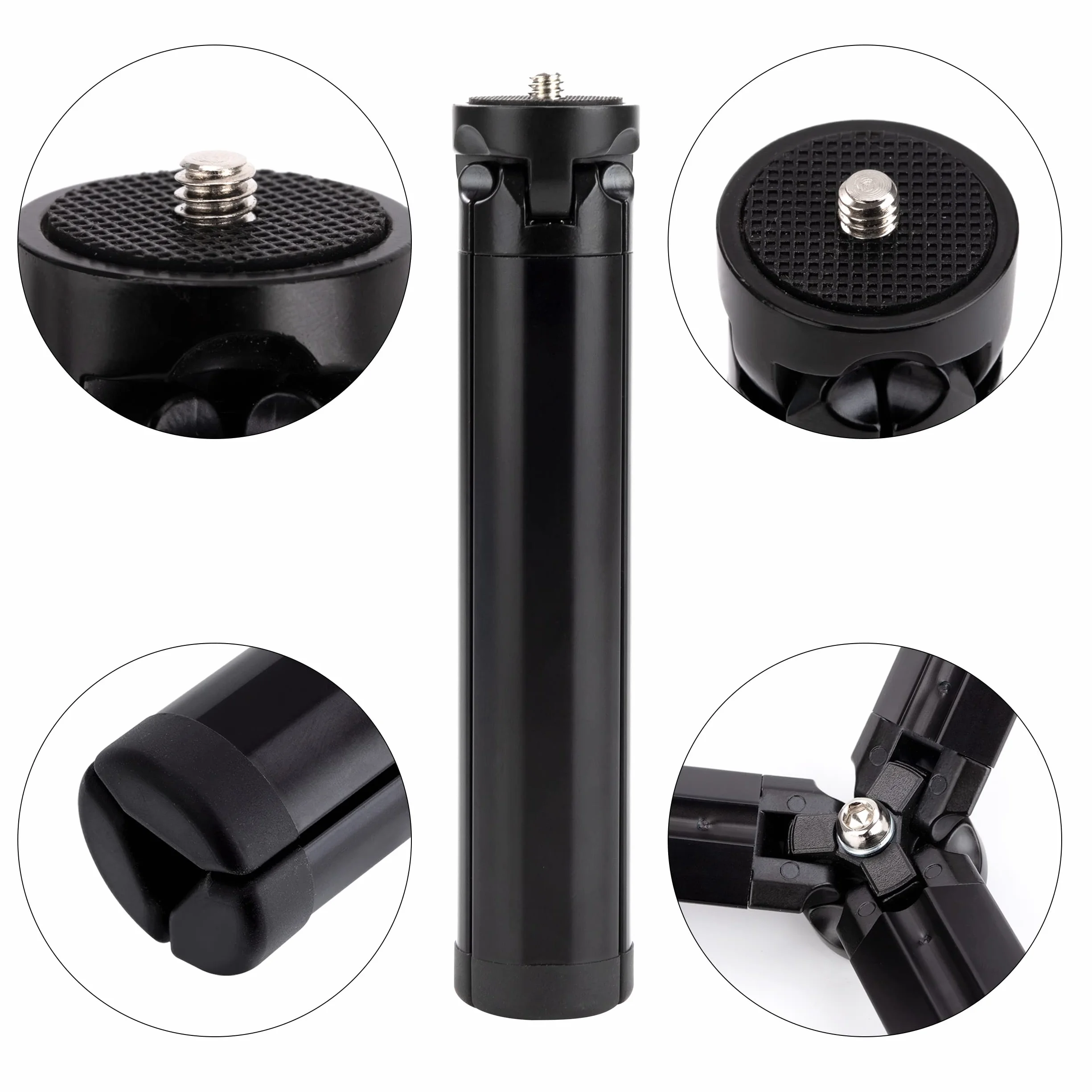 QIMEI-SHOP Mini Tripod statyw do aparatu fotograficznego ze stopu aluminium ze śrubą 1/4 cala do GoPro smartfona, kamera internetowej, cyfrowej, gimbal, czarny