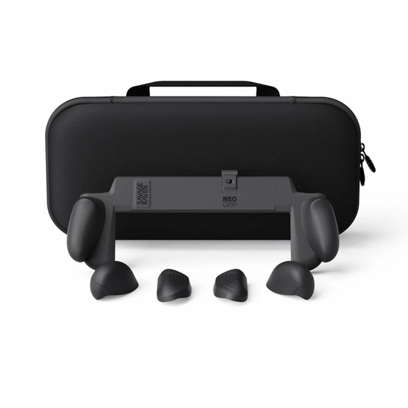Savage Raven by Skull & Co. Zestaw NeoGrip na Switch 2: Ergonomiczna twarda obudowa z wymiennymi uchwytami [pasuje do wszystkich rozmiarów dłoni] [z futerałem] - czarny