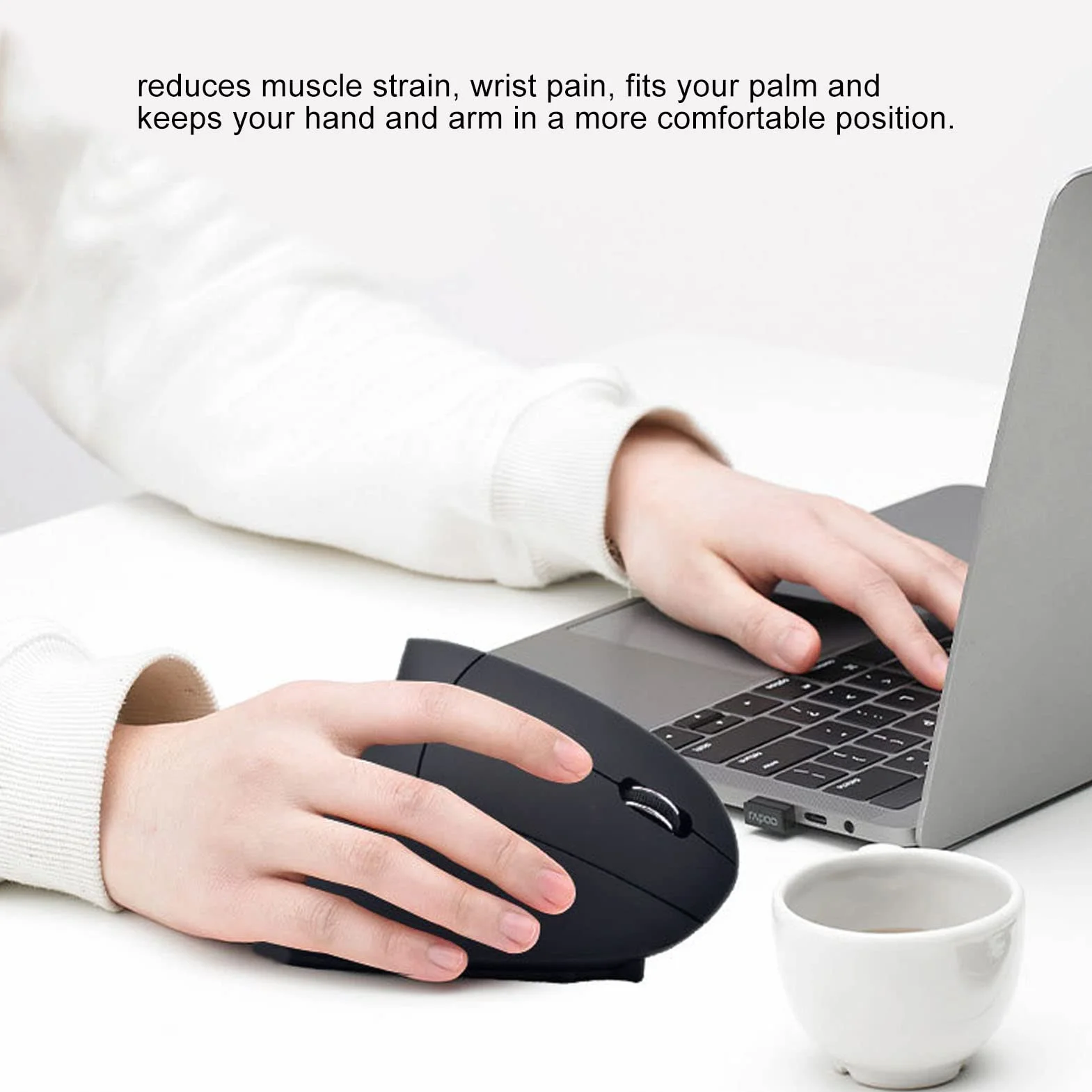 Mysz Ergonomiczna, Bezprzewodowa Pionowa Mysz Ergo 2,4G z regulacją DPI, Cicha Mysz Nadgarstkowa, Zasilana Bateryjnie do Laptopa, Komputera Stacjonarnego, Komputera PC, Gracza