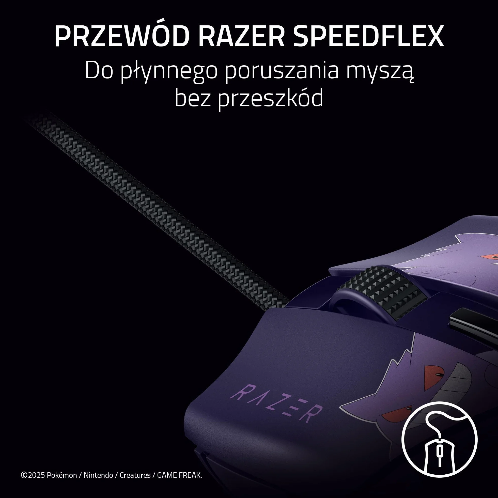 Razer Cobra Gengar Edition Przewodowa Mysz Do Gier 8500 DPI 58 g Przełączniki Optyczne Podświetlenie Chroma Kabel Speedflex PC/MAC Pokémon