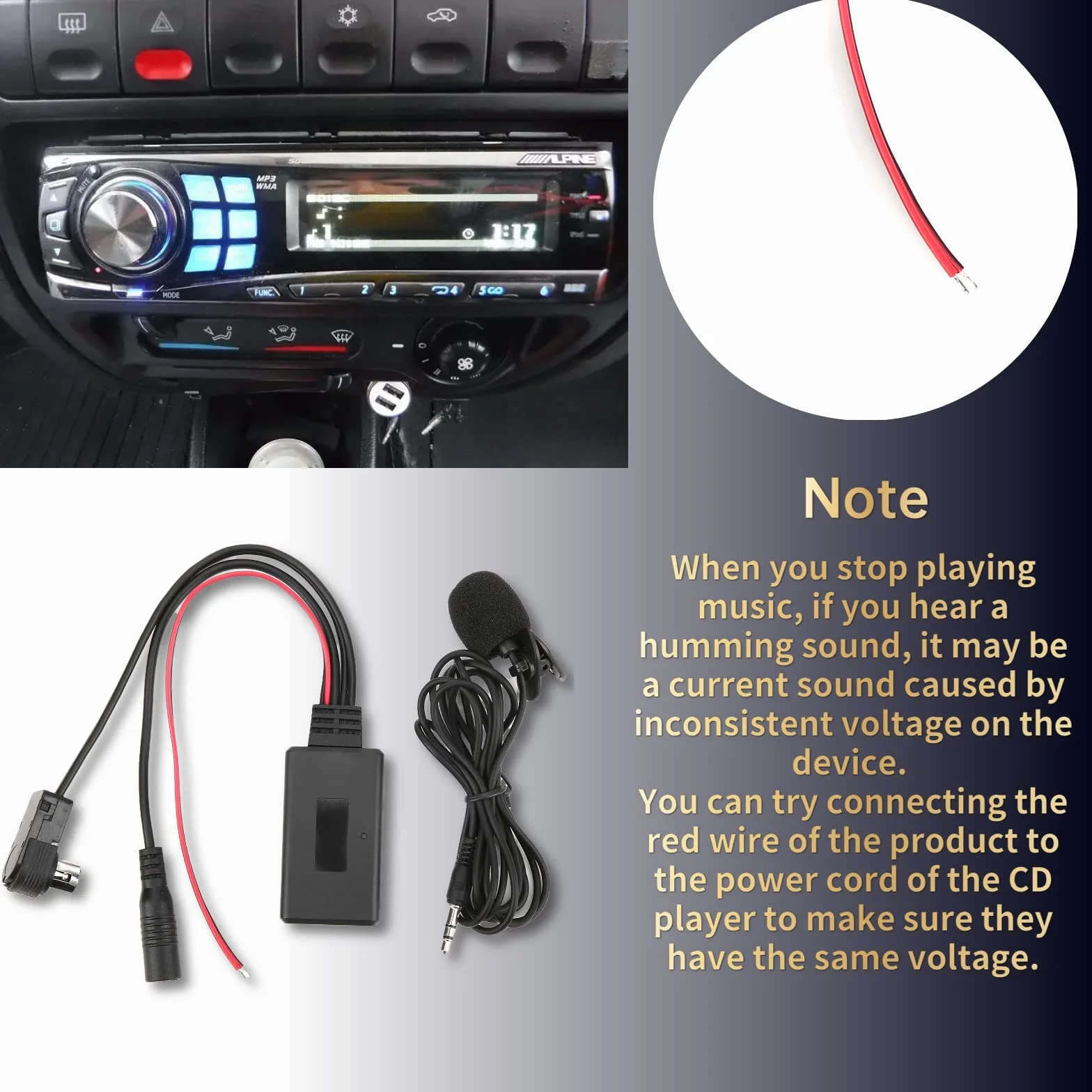Akozon Adapter Bluetooth AUX, Samochodowy Kabel AUX Bluetooth 5.0 z Mikrofonem Pasuje do Alpine KCA-121B AI-NET CDA-9857 CDA-9886 CDA-117