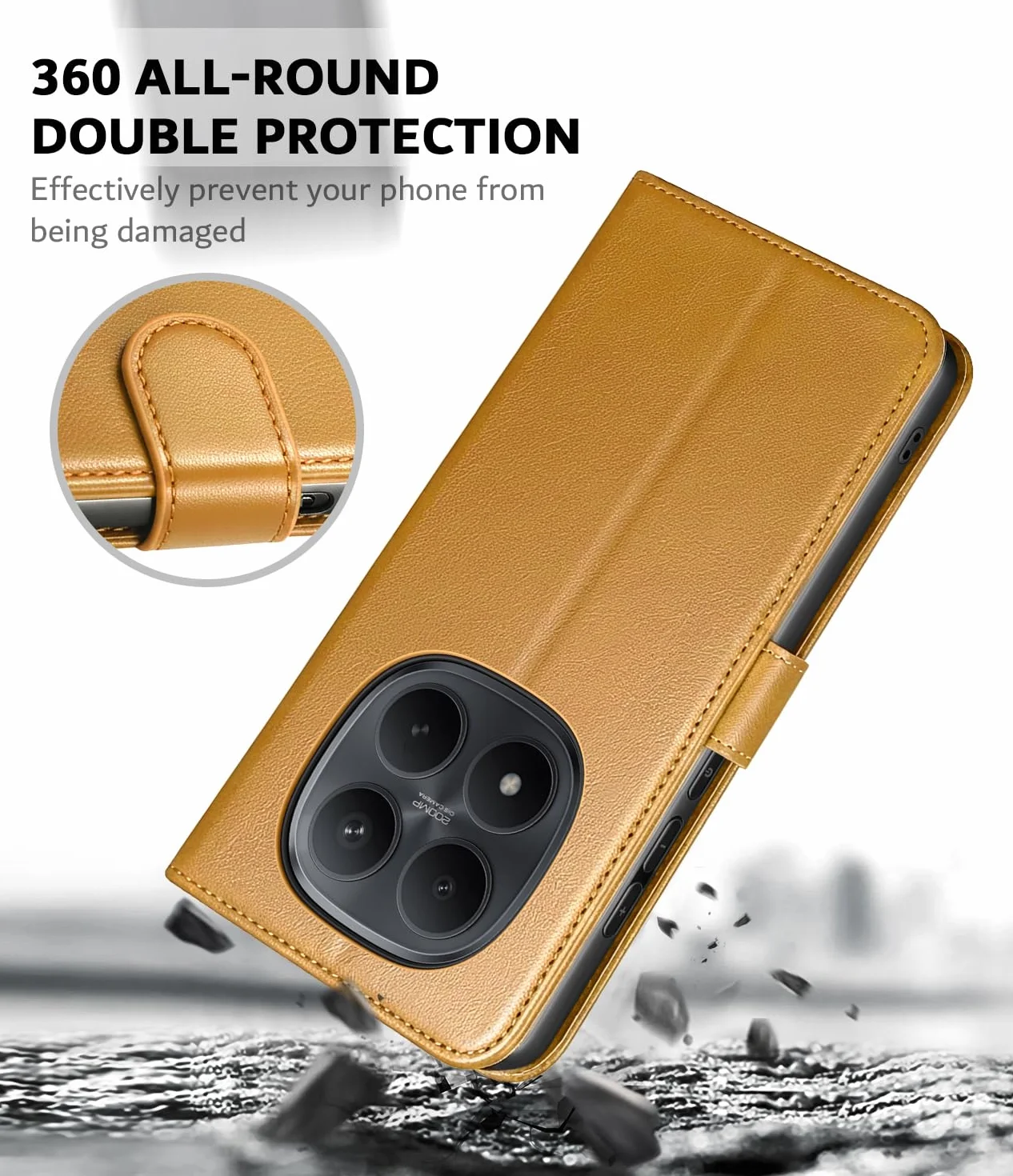Etui do Xiaomi Redmi Note 15 Pro Plus/Pro+ 5G / Poco M8 Pro 5G (nie dla Redmi Note 15 Pro), Premium PU Leather Wallet Case [Magnetic Snap] [Funkcja stojaka], khaki