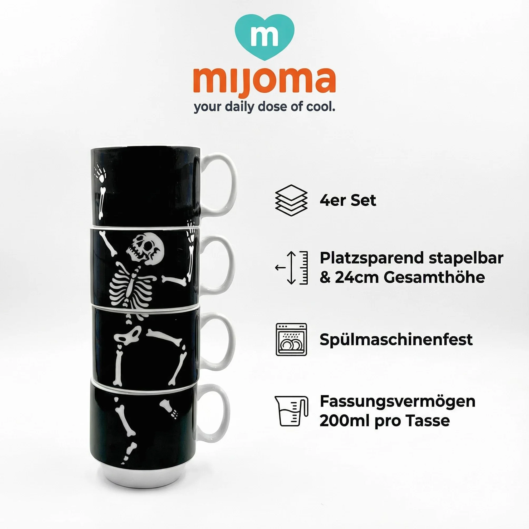 MIJOMA zestaw porcelanowych filiżanek do kawy 200 ml 4-częściowy zmywarka