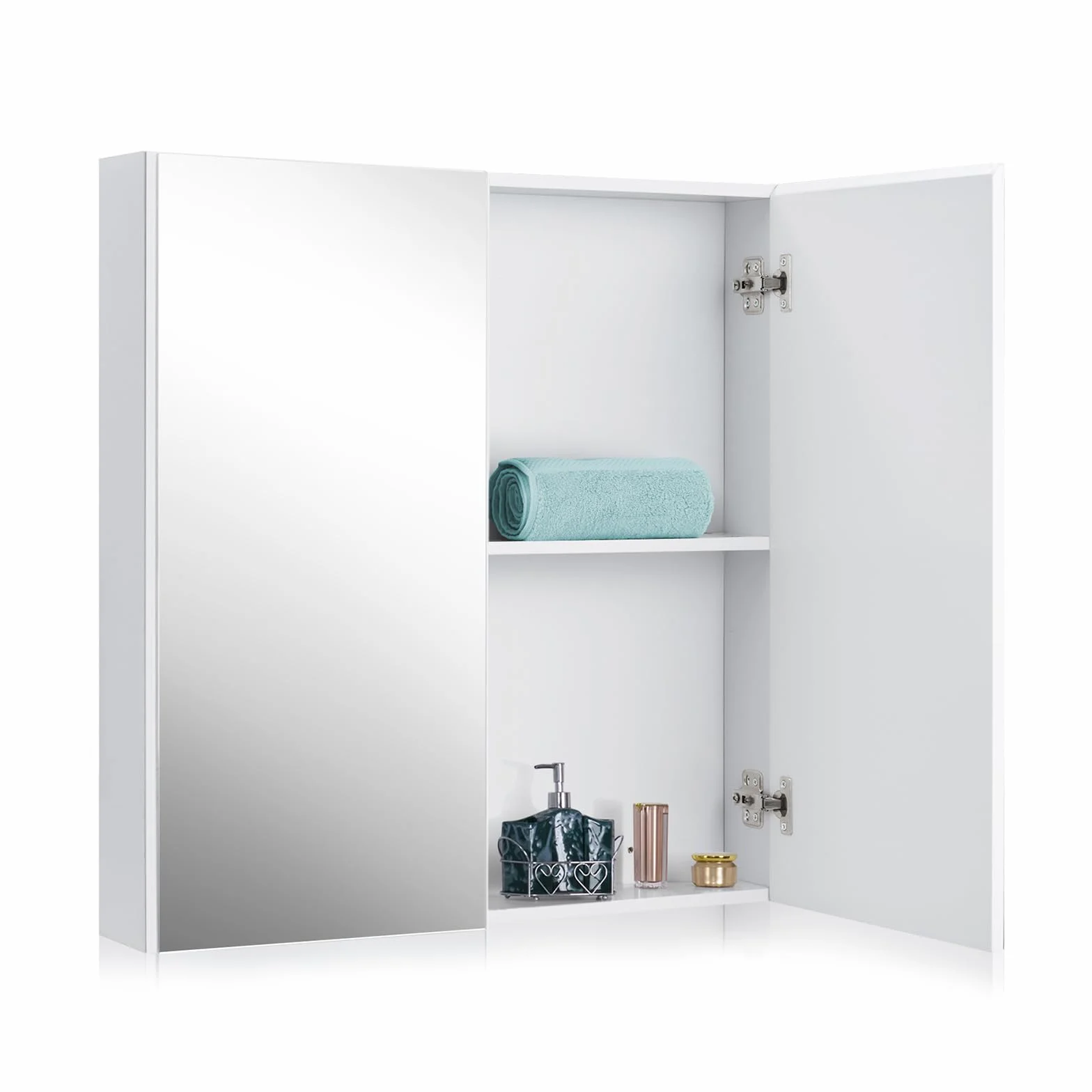 GOPLUS Szafka z lustrem z 2 drzwiami, szafka łazienkowa z lustrem, szafka wisząca, szafka łazienkowa, szafka ścienna do łazienki, 65 x 11 x 65 cm, biała