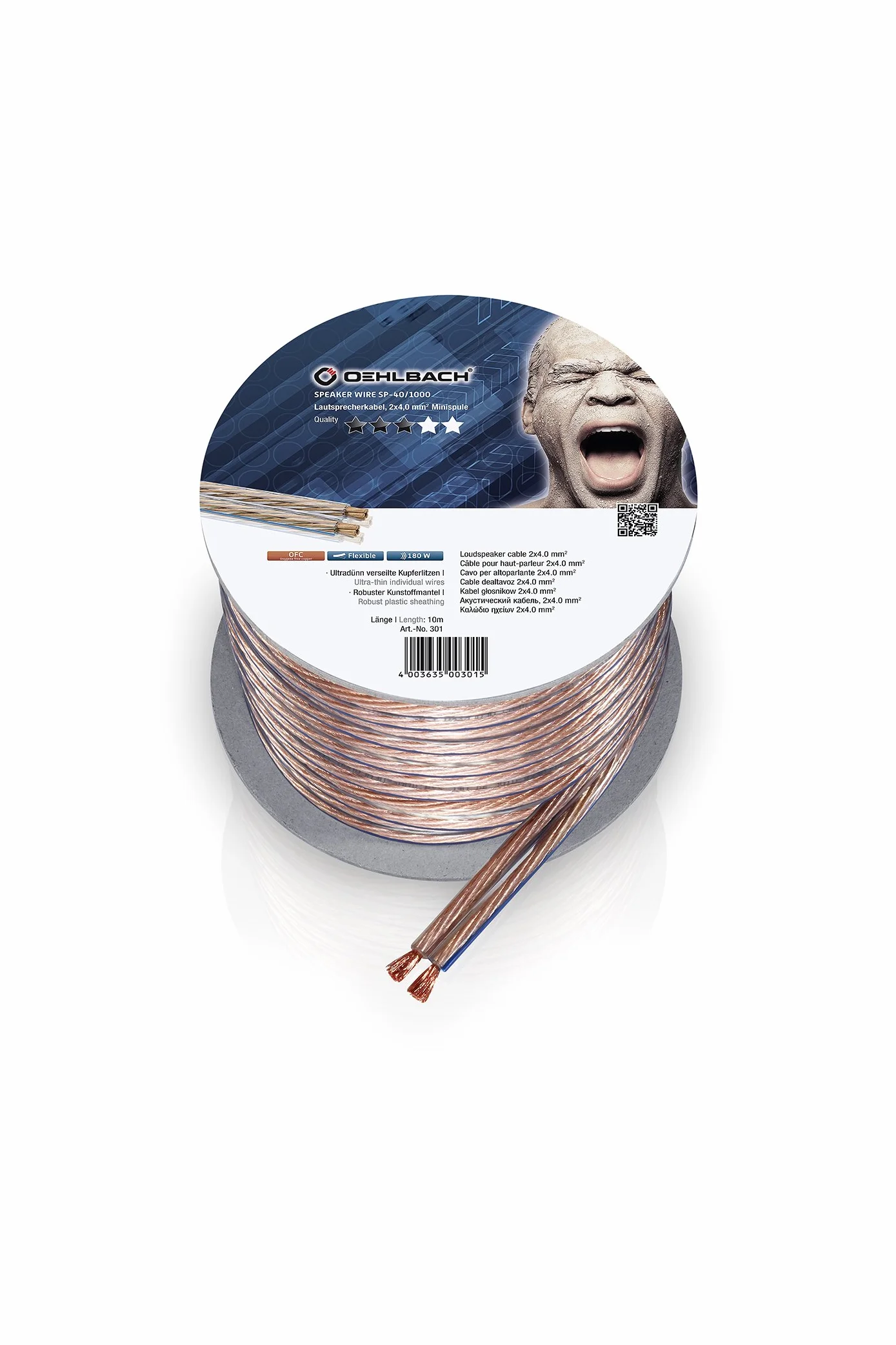 OEHLBACH Speaker Wire SP-40 - Stereo HI-FI Kabel Do Głośników - Skrzynkowy Z OFC (Miedź Beztlenowa) 2 x 4,0 mm² - Mini Cewka Głośnika - Przezroczysty 10 m