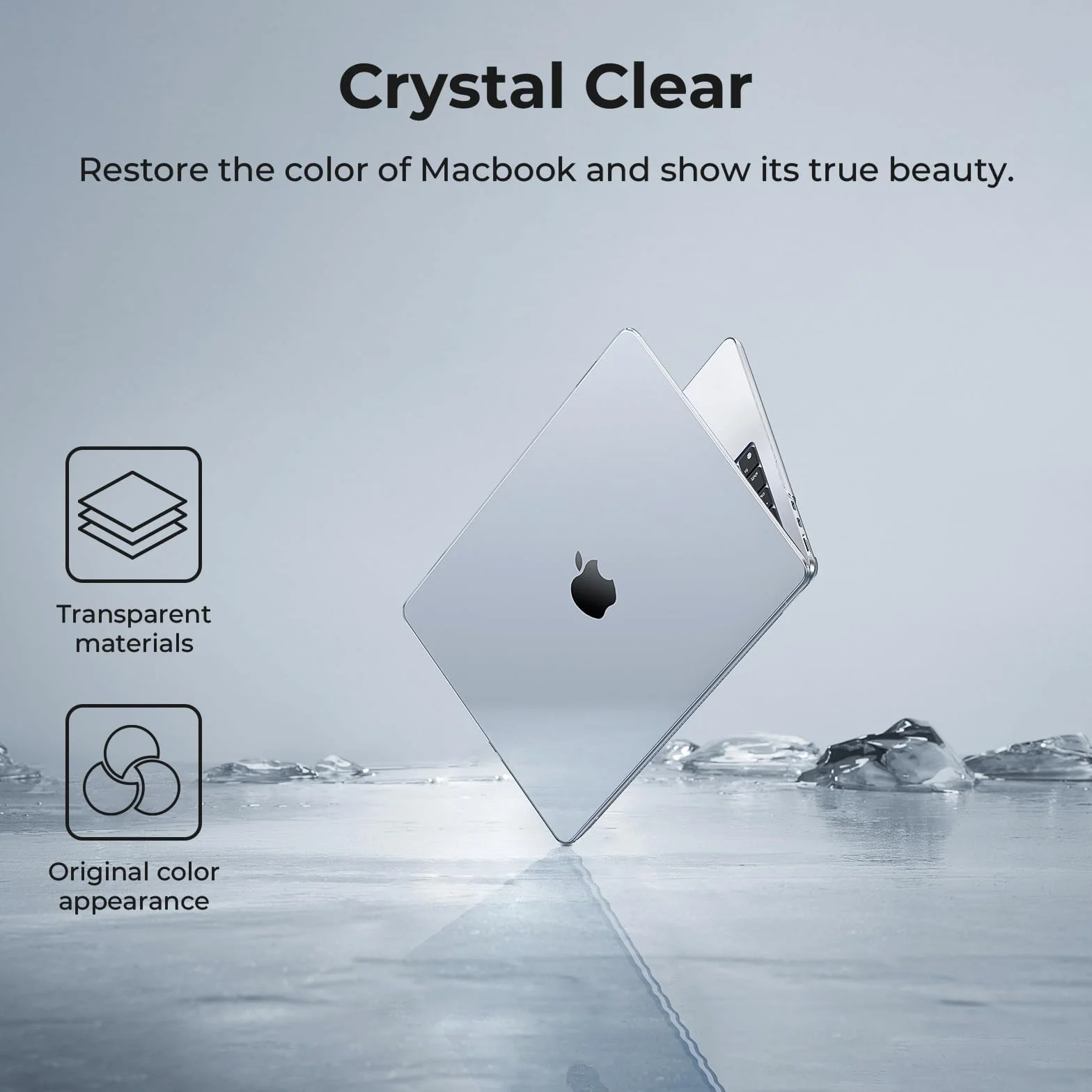 EooCoo Etui Kompatybilne z MacBook Air 13,6 cala M5 M4 M3 M2 2026 2025-2022 (A3449 A3240 A3113) z Touch ID, Sztywna Plastikowa Osłona Ochronna dla Mac 13" Gładka Powierzchnia - Krystalicznie Czysty