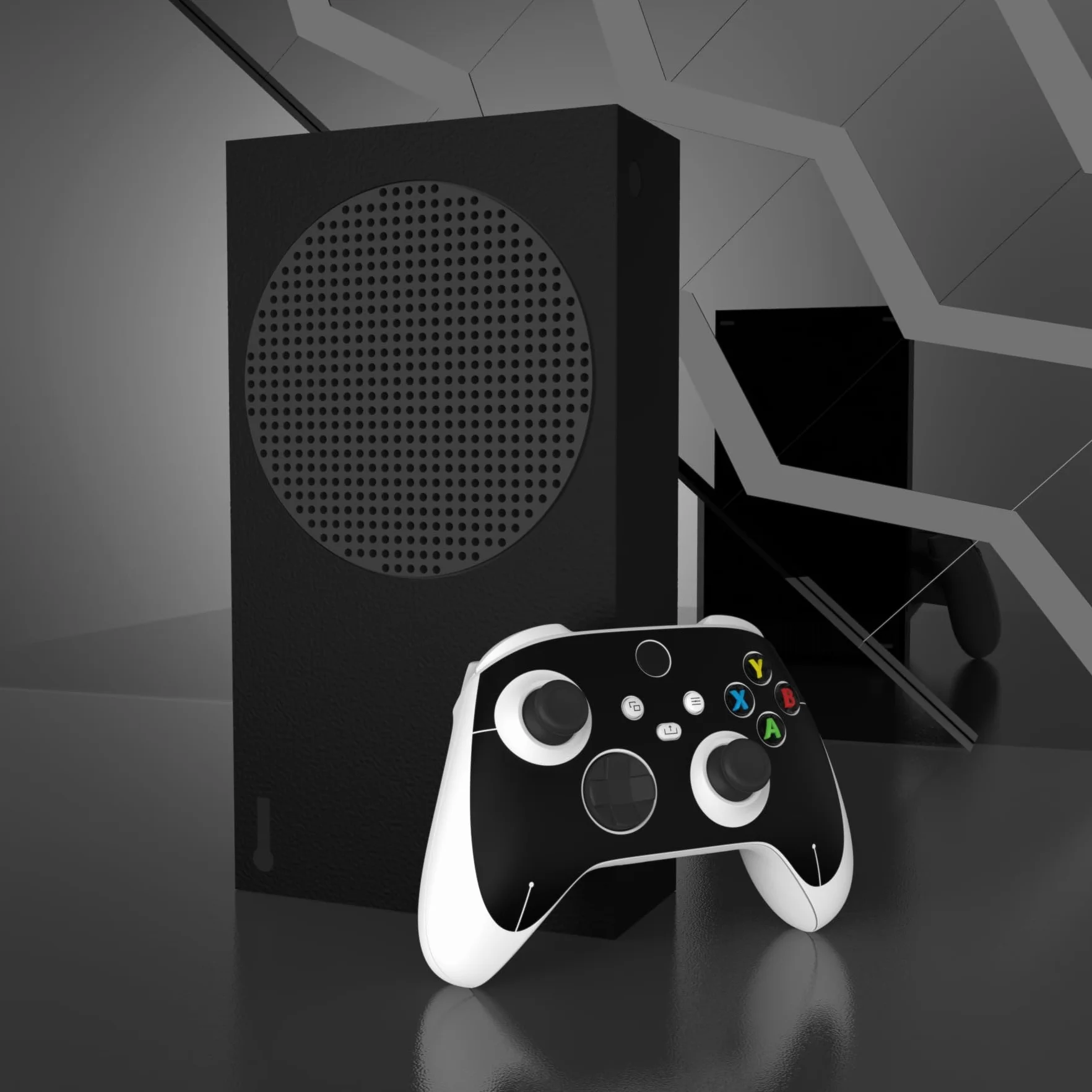 PlayVital Sticker Skins Kalkomania do Xbox Series S Naklejka Skóry,Pełny Zestaw Ochronne Naklejki Winylowa do Xbox Series S Kontroler&Konsola-Czarny