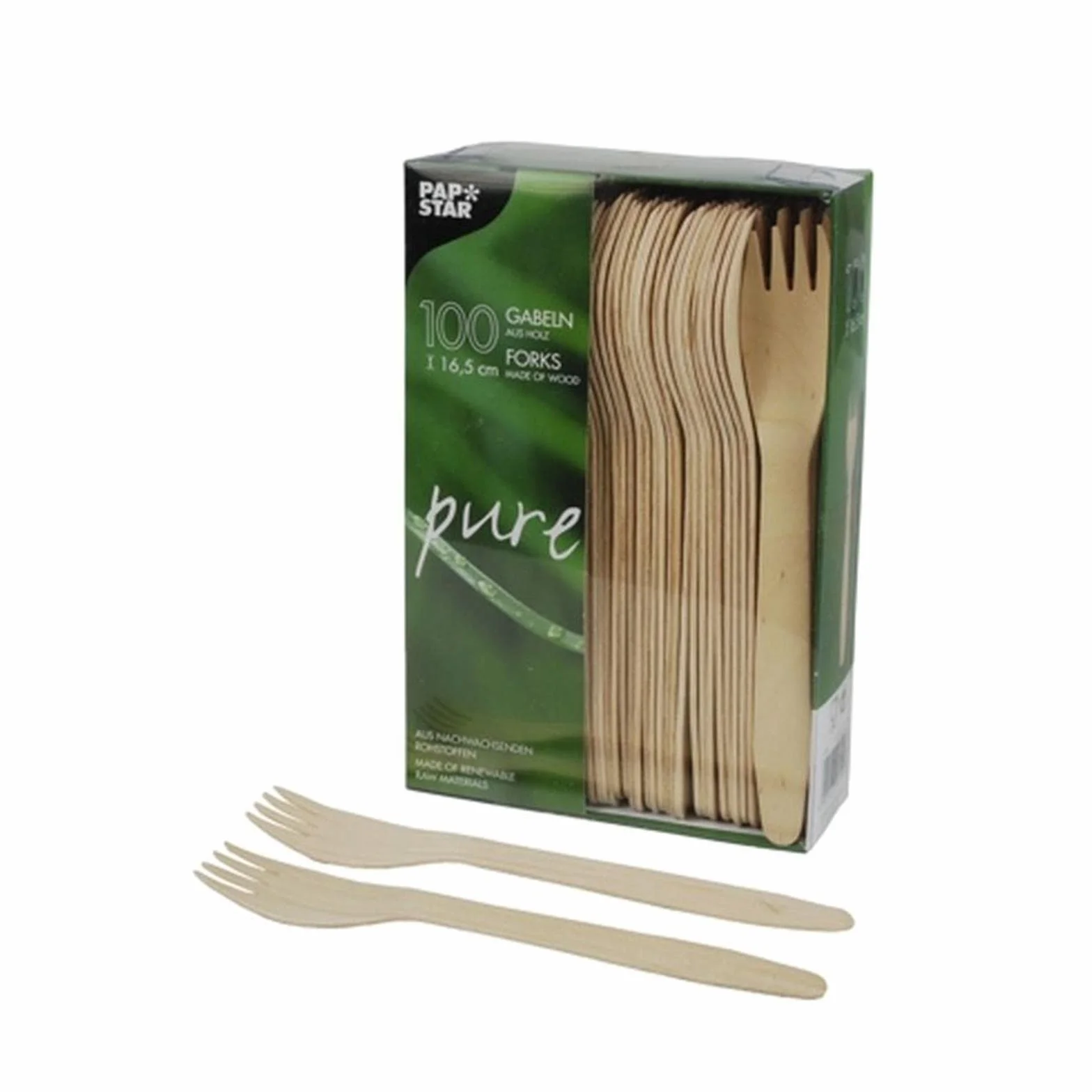 Papstar „pure” 18199 Widelce Drewniane Jednorazowe Z Naturalnie Jasnego Drewna Brzozowego 100 sztuk