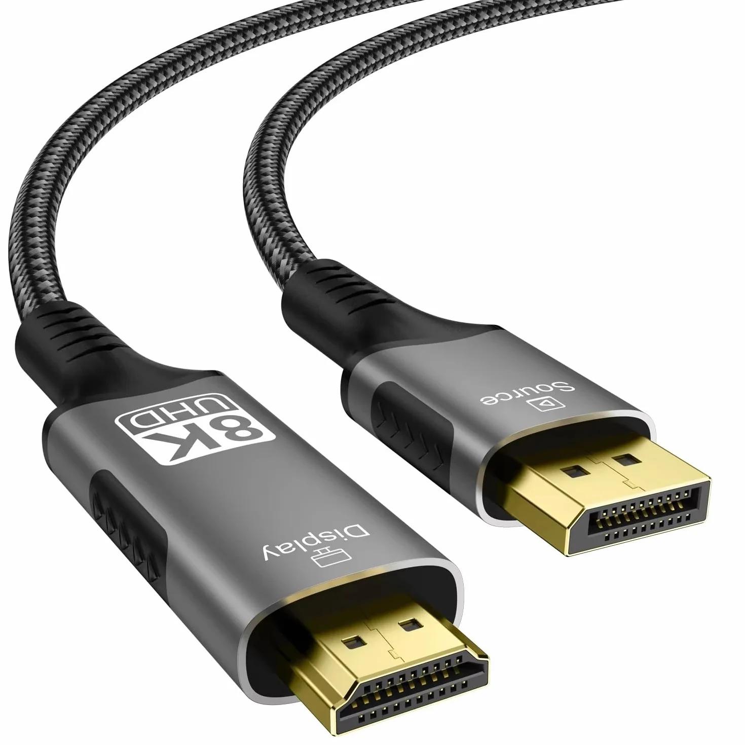 PremiumCord Kabel 8K DisplayPort 1.4 do HDMI 2.1, Męski do Męskiego, Rozdzielczość 8K@60Hz, 4K@144Hz, Full HD 1080p, HDCP2.2, Kolor: Czarny, Długość: 2m