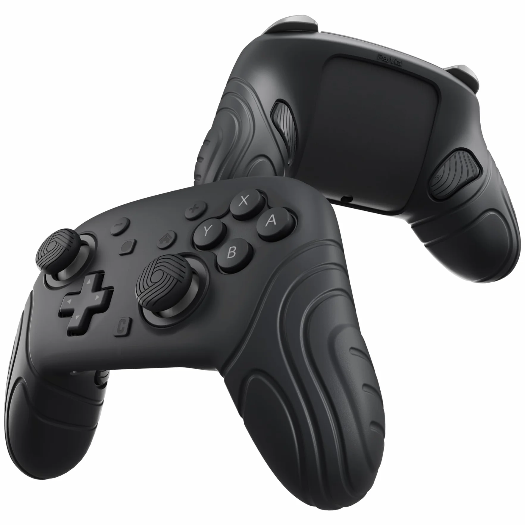 PlayVital Silikonowe Etui Ochronne do Switch 2 Pro z Osłonami na Tylne Przyciski, Nakładkami Joystick, Naklejkami, Antywstrząsowy Grip-Czarny