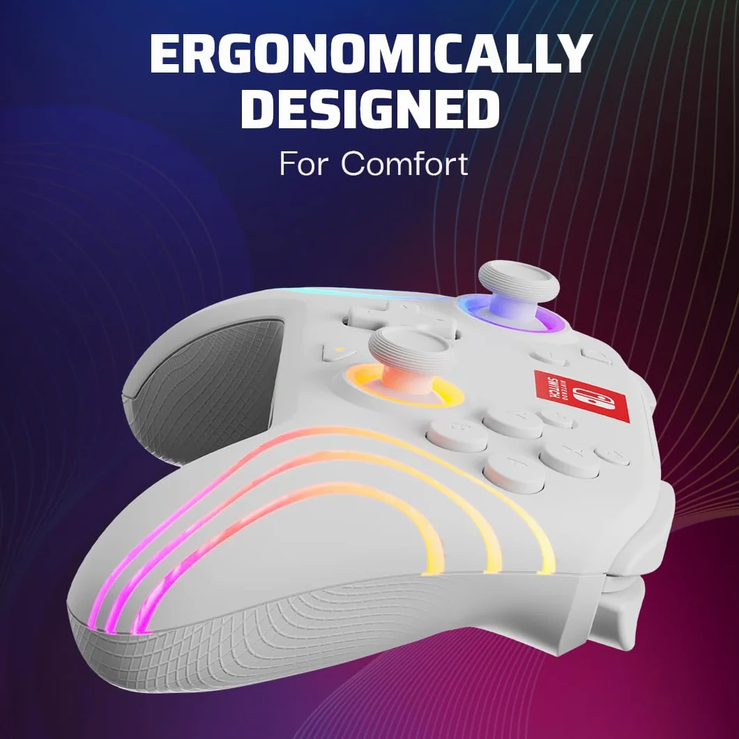 PDP Afterglow Wave Wireless Pro Controller for Nintendo Switch OLED, 8 RGB LED Zones, 30ft Range, 20H Battery White