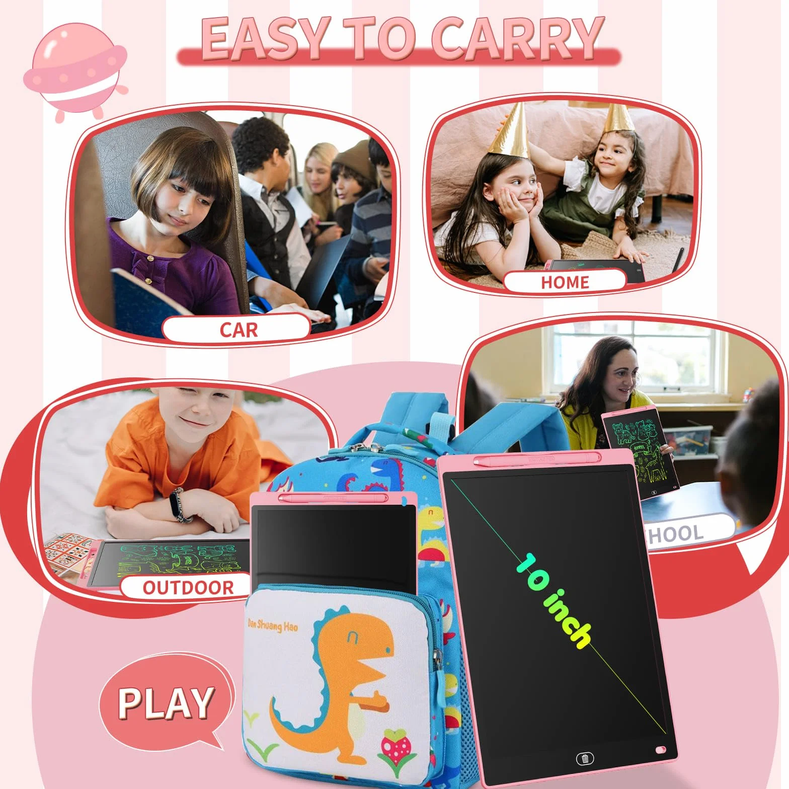 Genialba Tablica do Pisania LCD 10 Cali Kolorowa, Tablet Elektroniczny Rysowania Ekranu, Educational Zabawki Prezenty dla 2 3 4 5 lat Starych Chłopców Dziewczyny, Urodziny Bożego Narodzenia(Różowy)