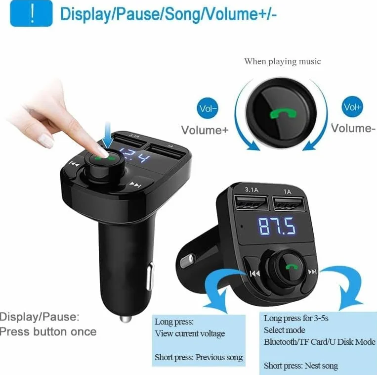 Transmiter FM samochodowy Bluetooth Dual USB ładowarka samochodowa bezprzewodowy odbiornik radiowy wyświetlacz LED