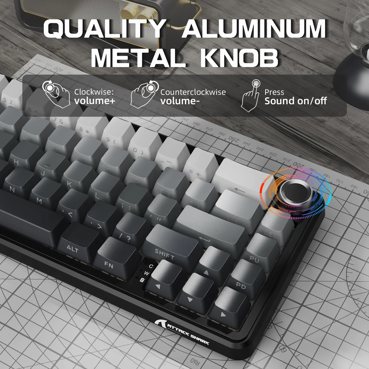 LexonElec x Attack Shark X66 60% Bezprzewodowa Klawiatura Mechaniczna z Pokrętłem Głośności, Hot-swap Gasket Mount, 2.4G/USB-C/BT5.0, QWERTY PBT Keycaps, Mini 66 Key Klawiatura do gier RGB-Szary