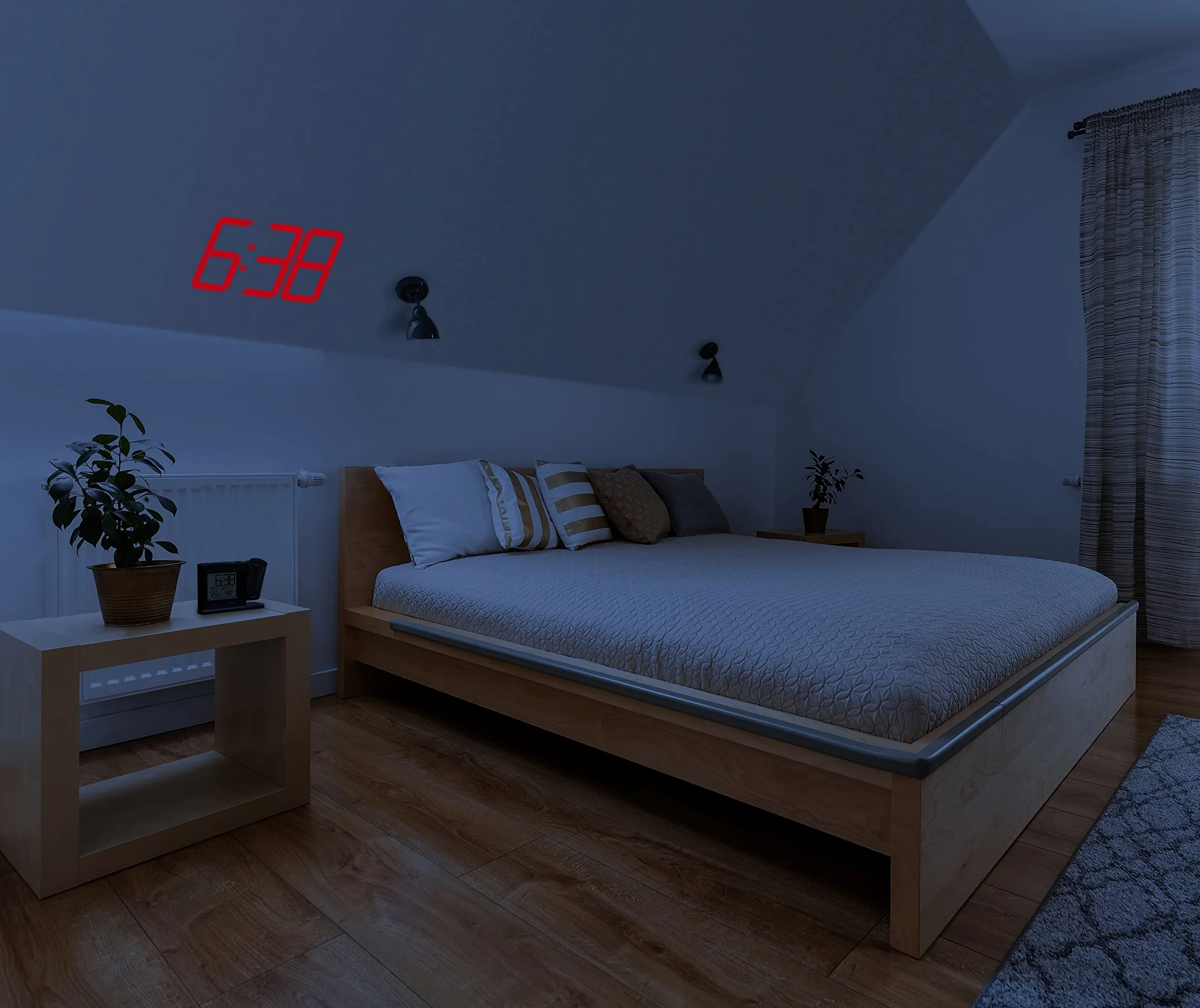TFA Dostmann 60.5018.01 radiowy budzik projekcyjny, z nadajnikiem zewnętrznym, cyfrowy, z zasilaczem, projekcja 270°, możliwość ściemniania, zegar do sypialni, czarny, (dł.) 149 x (szer.) 38 x (wys.)