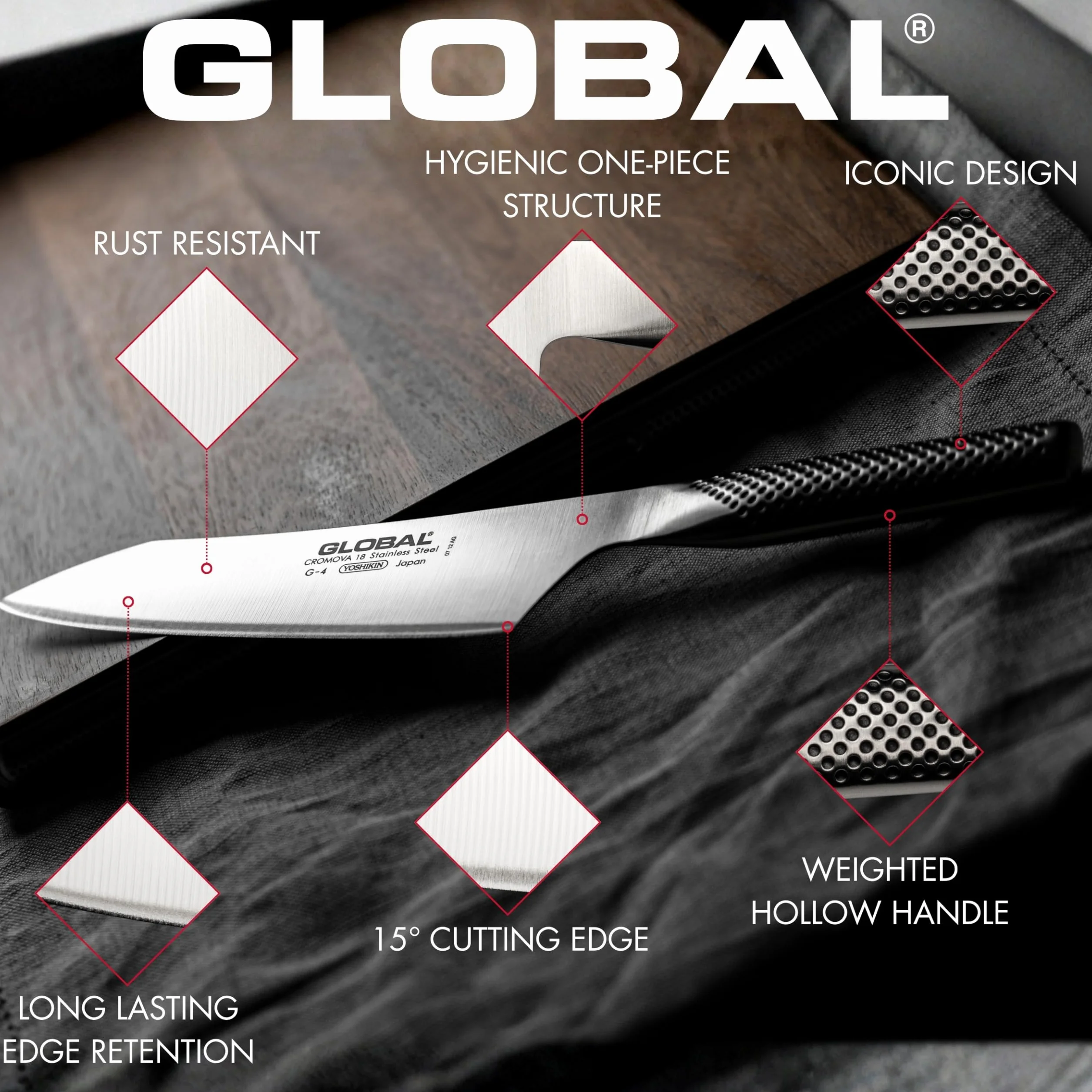 Global G-5 stal szlachetna G5 szop do warzyw, 18 cm długości, srebrny