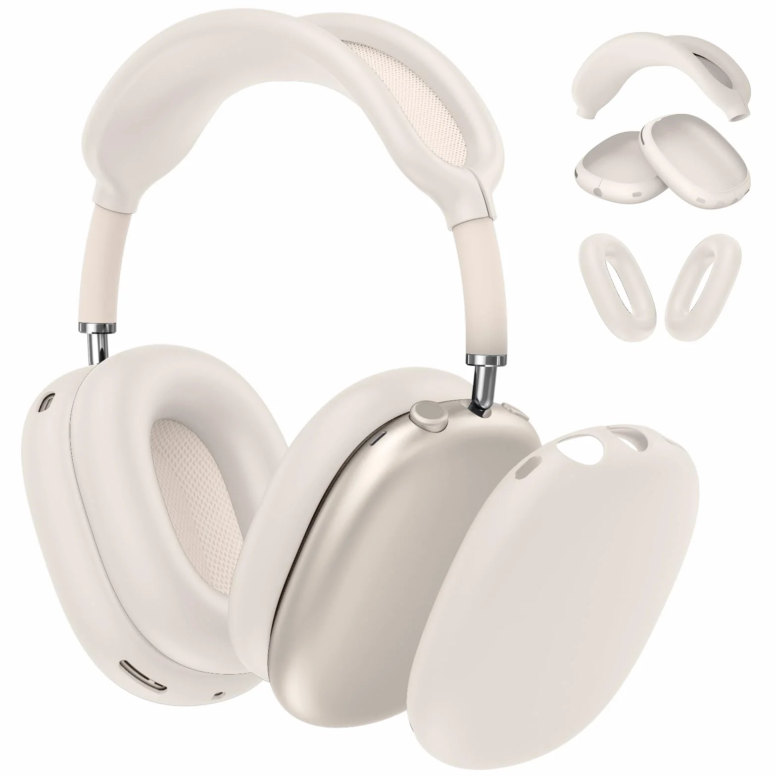 Fintie Silikonowe etui na AirPods MAX 2 (2026) i AirPods MAX Silikonowe etui 3 w 1, Odporne na zarysowania nauszniki AirPods MAX, osłona na słuchawki i osłona opaski - światło gwiazdy