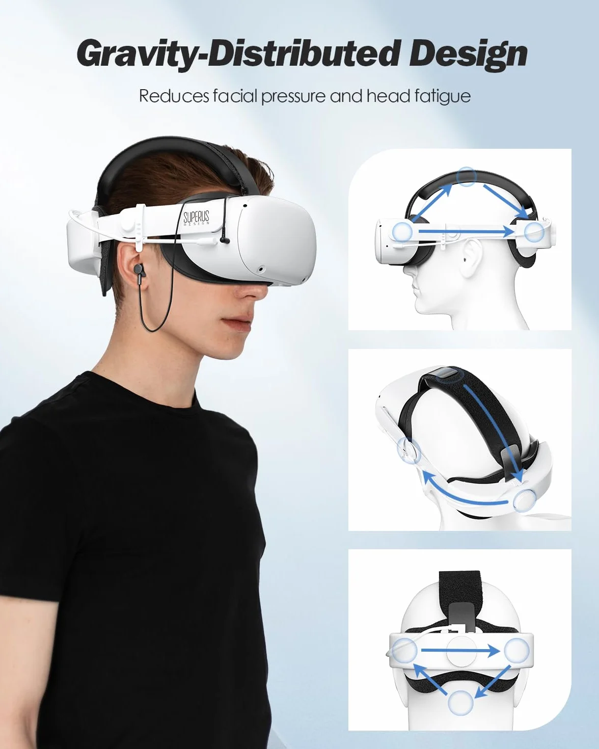 SUPERUS Regulowany Pasek na Głowę Baterii dla Quest 2 ze Słuchawkami, Akcesoria Zastępcze do Meta/Oculus Quest 2