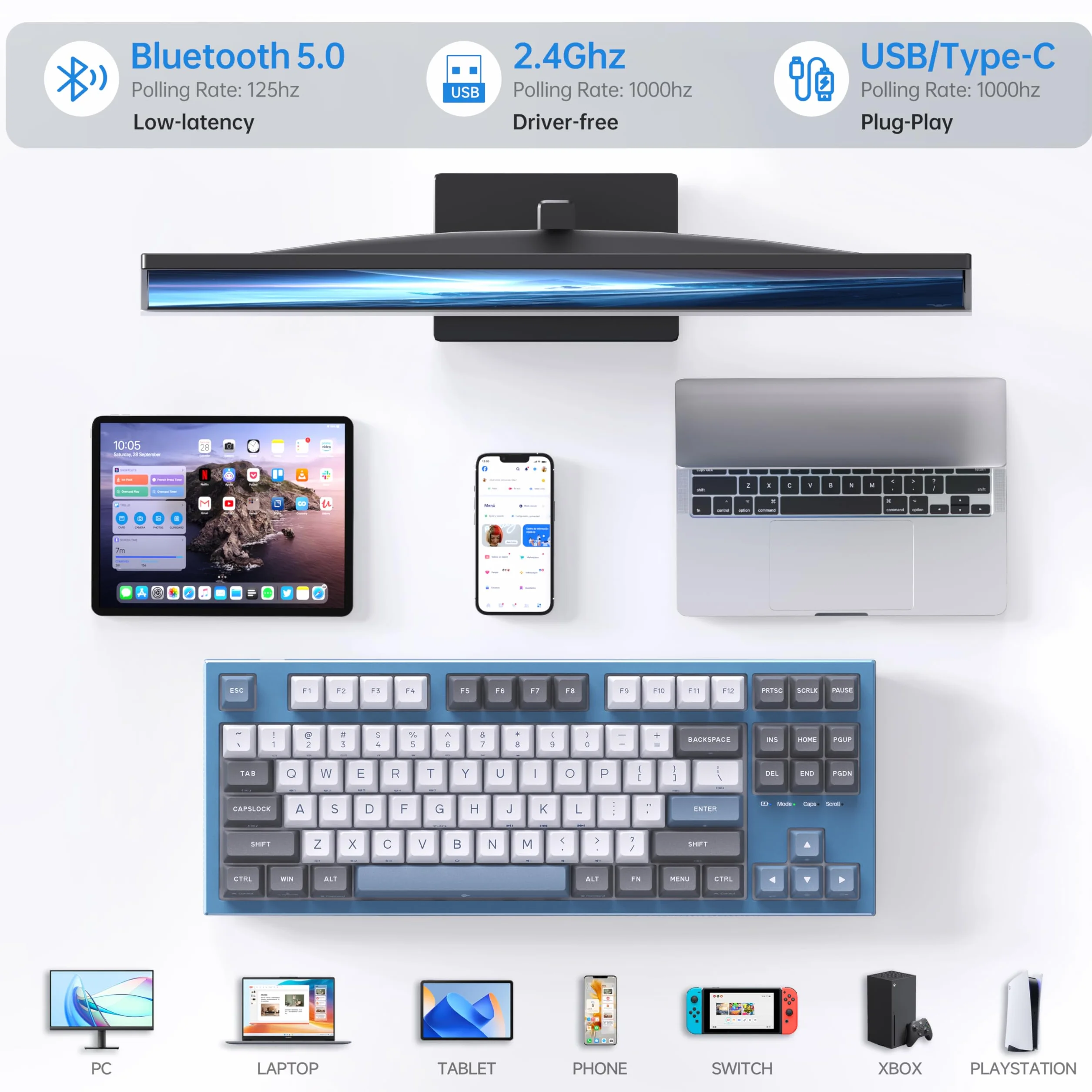 KEMOVE K87 Bezprzewodowa mechaniczna klawiatura TKL, wymienialna na gorąco, RGB, Bluetooth/2,4 GHz/USB-C, 80% 87 klawiszy, czerwony przełącznik