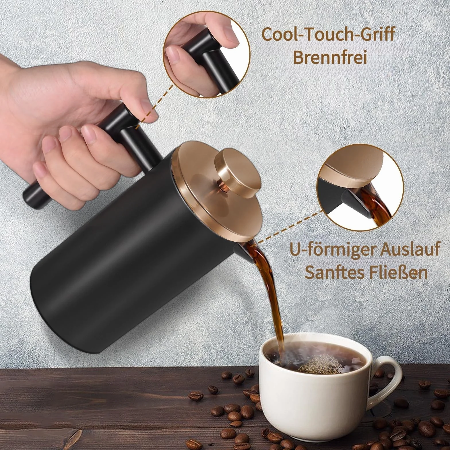 Zaparzacz do kawy French Press 350 ml, różowe złoto, kompaktowy podróżny