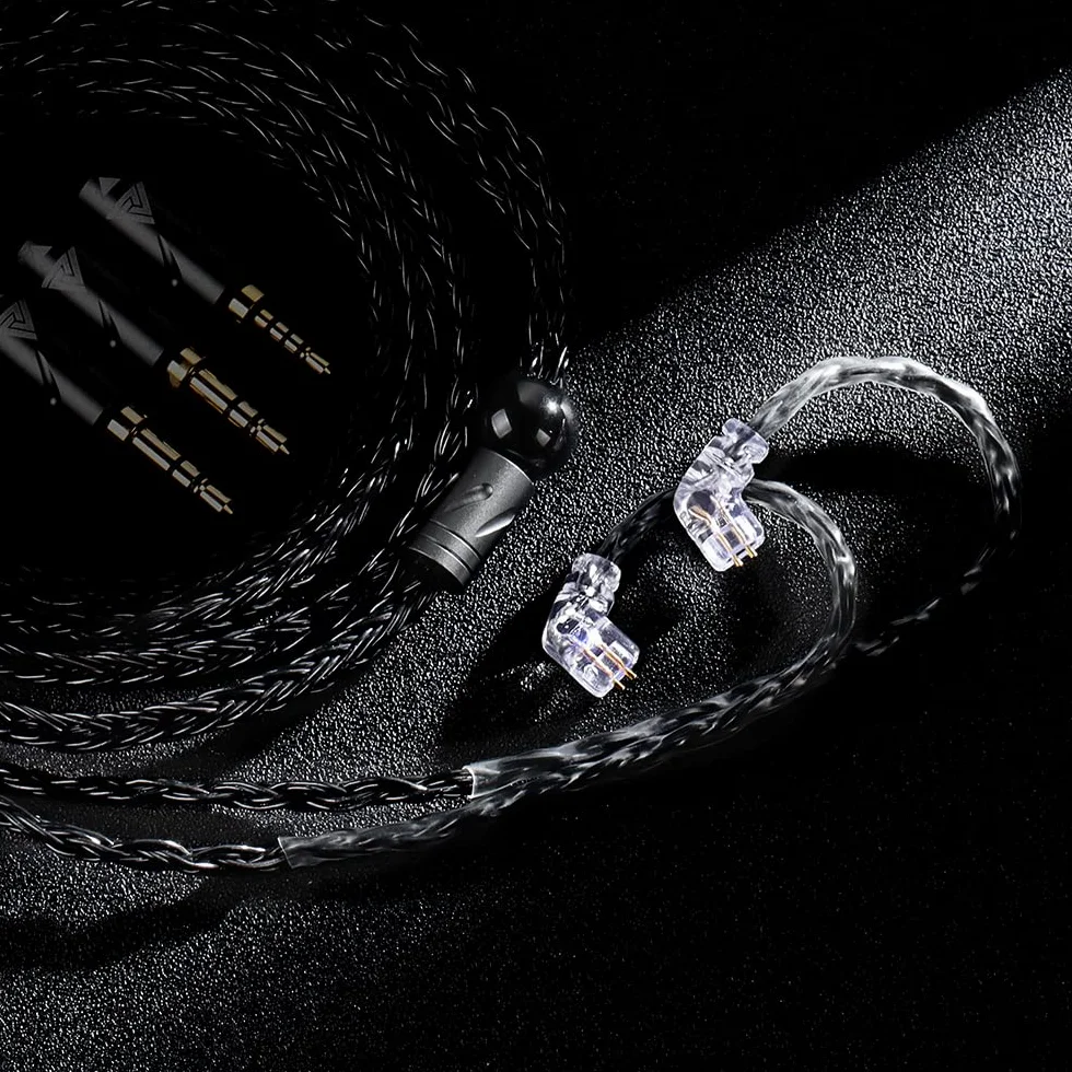 LINSOUL QKZ Q1 MAX 16-Stand 352 Cores Silver-Plated HiFi Earphones Upgrade Cable with Interchangeable 2.5mm/3.5mm/4.4mm Plug Replacement Cable for Audiofile (czarny, typ S)