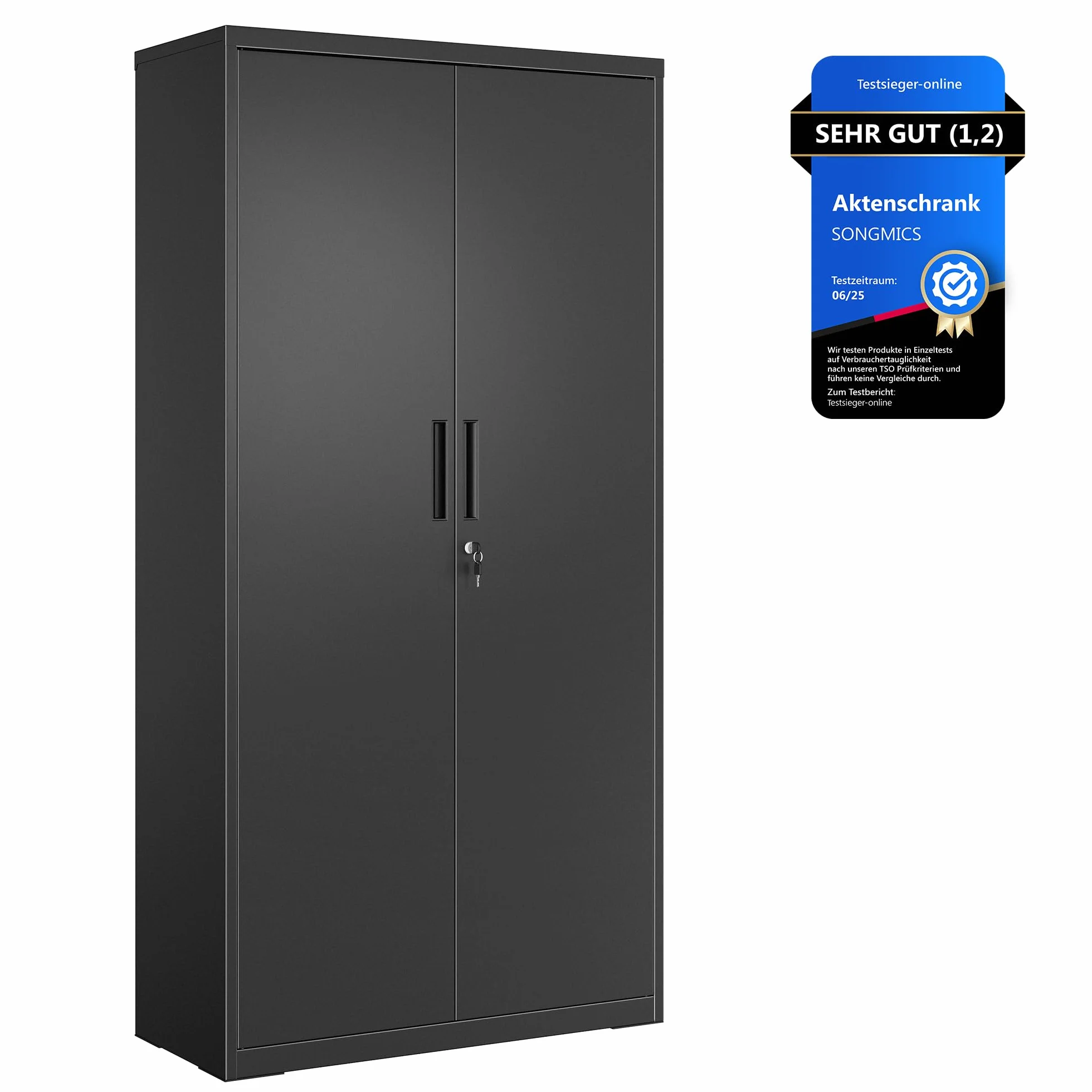 SONGMICS 5-półkowa szafa garażowa z 2 drzwiami, szafa biurowa, 40 x 80 x 180 cm, 1 zamek, regulowane półki, metalowa szafka, matowa czerń OMC015B01