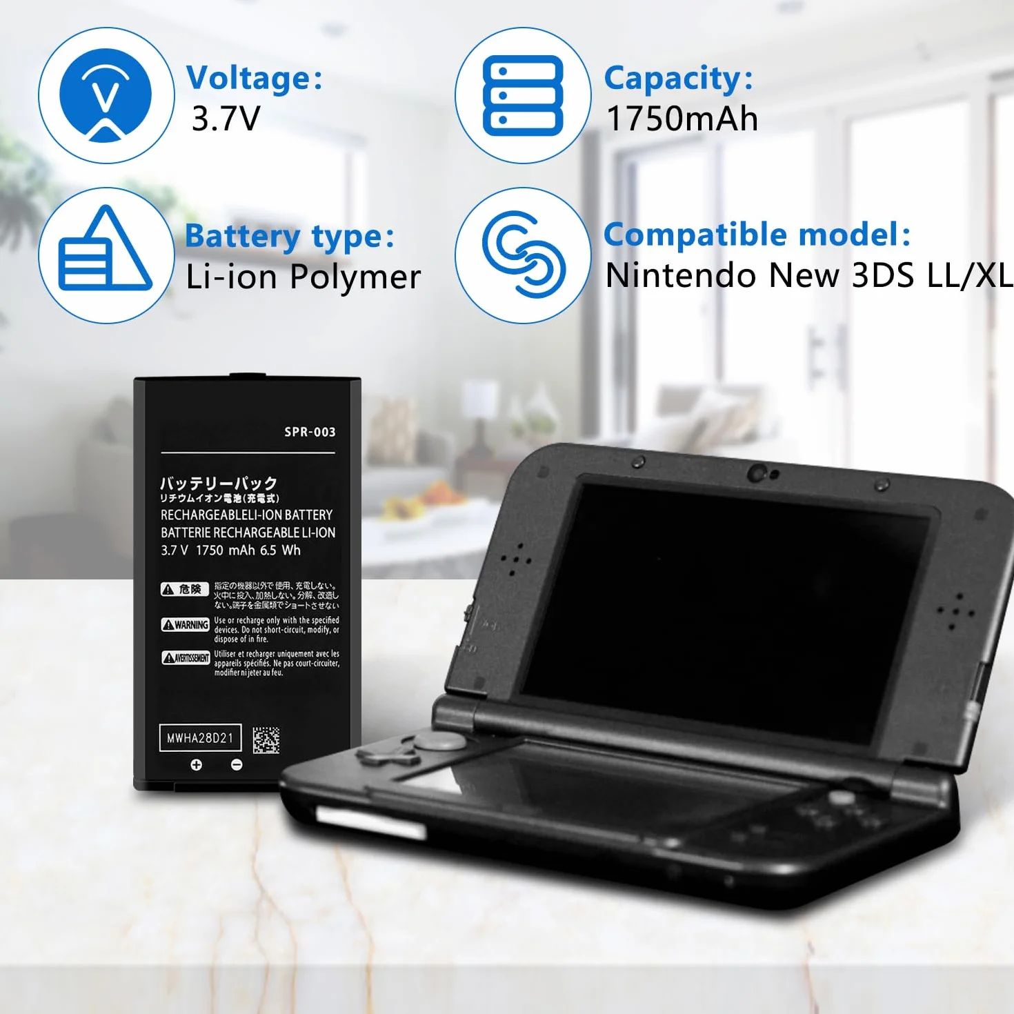 OSTENT 1750 mAh 3,7 V akumulator litowo-jonowy do konsoli Nintendo New 3DS LL/XL