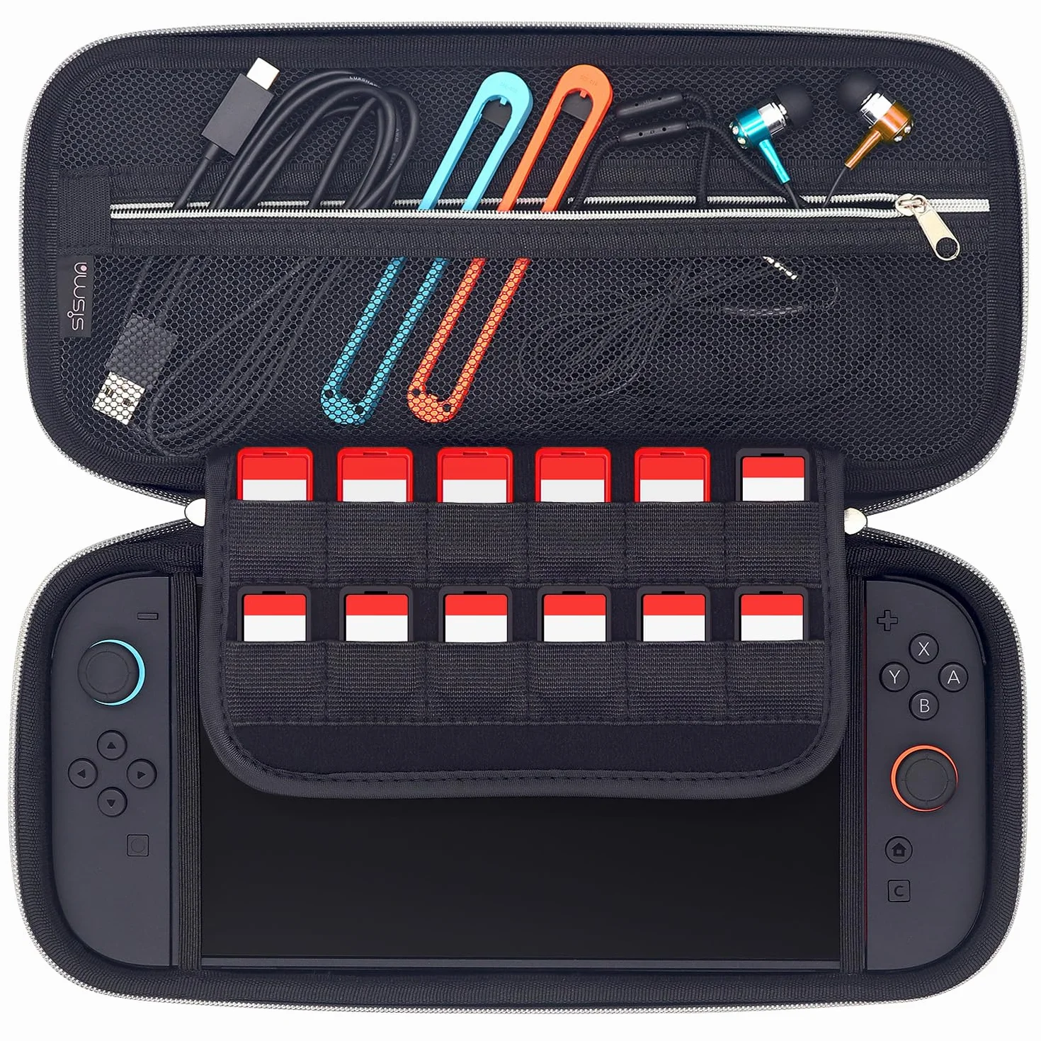 sisma Etui podróżne kompatybilne z Nintendo Switch 2 (2025) - Kompaktowe Wytrzymałe Przenośne Solidna Torba - Kieszeń na akcesoria i 12 miejsc na gry -Czarny
