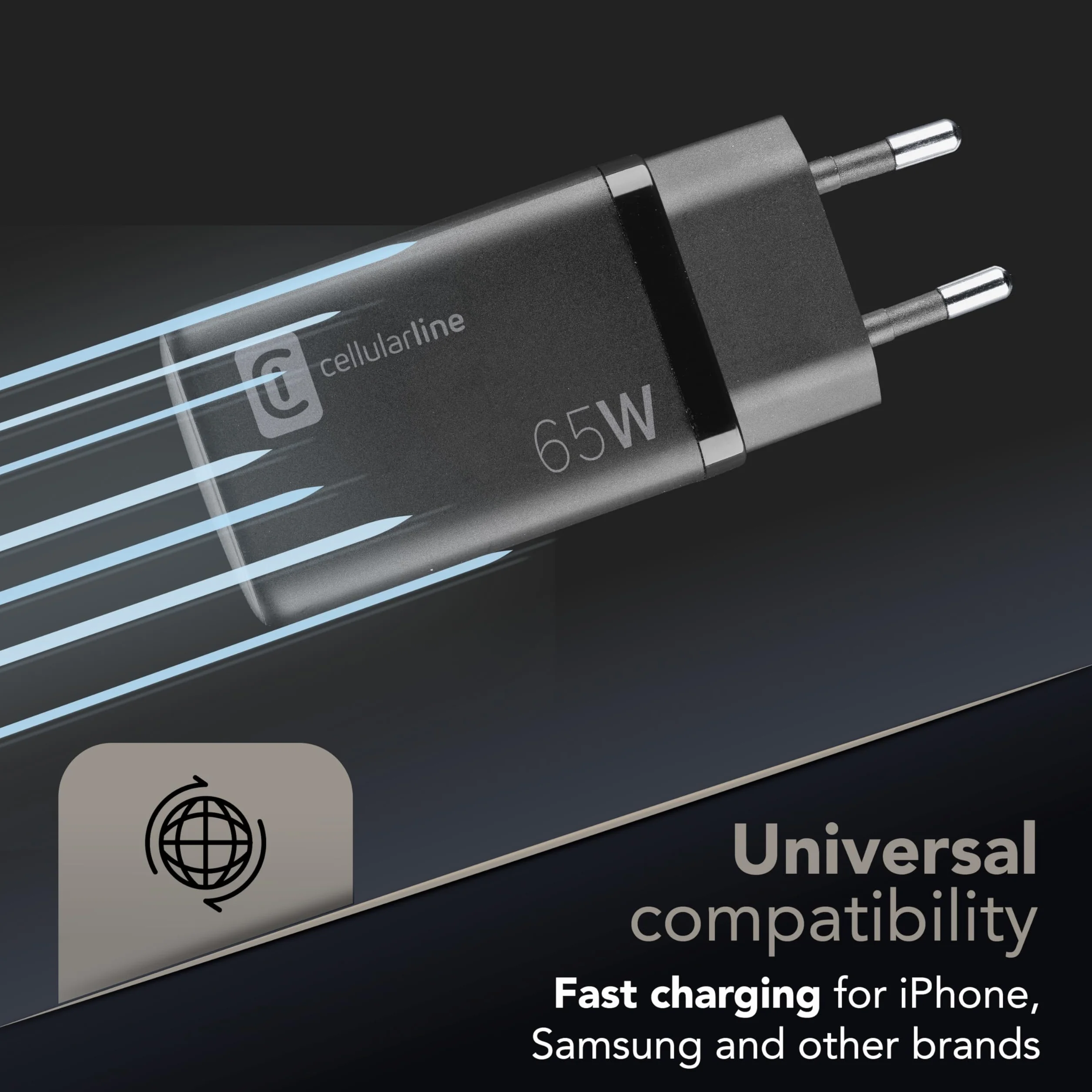 Cellularline | Multipower ładowarka Micro | Super Fast Charger 65 W z 3 portami USB-C z technologią Gan - kompatybilna ze smartfonem, iPhonem, tabletem, iPadem, laptopem i MacBookiem