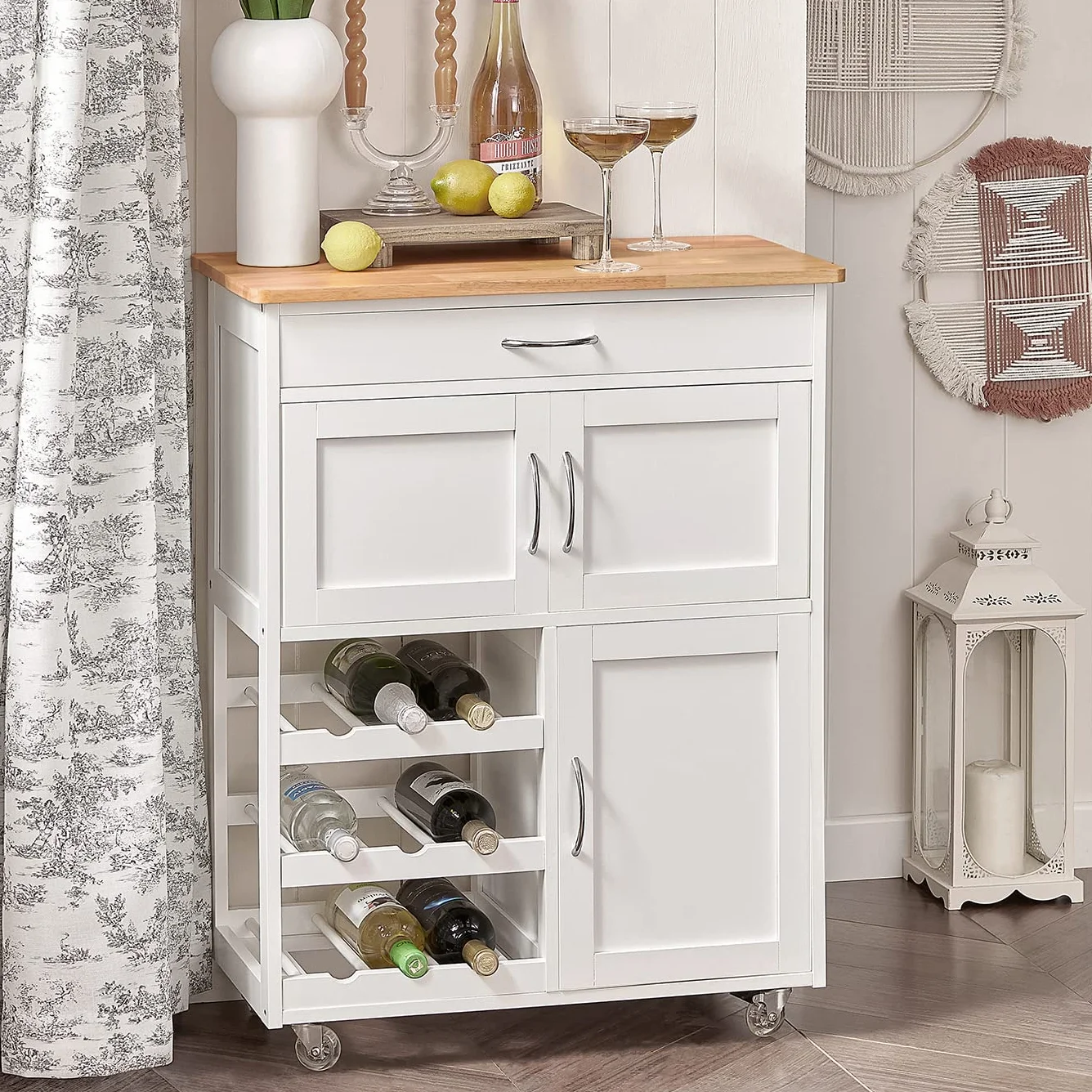 SoBuy wózek kuchenny z kółkami blat kauczukowiec 67x86x38 cm biały FKW45-WN