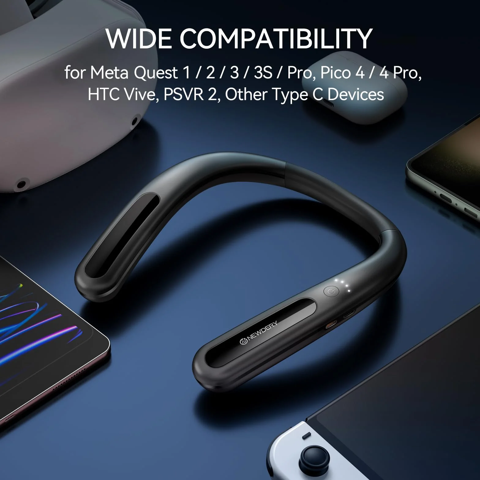 NEWDERY Zestaw akumulatorów do Oculus Quest 3, 1000 mAh Power Bank zapewnia dodatkowy czas odtwarzania 6-8H, szybkie ładowanie PD do Meta Quest 3/2 / 1 / Pro, Pico 4/4 Pro, HTC Vive, PSVR 2