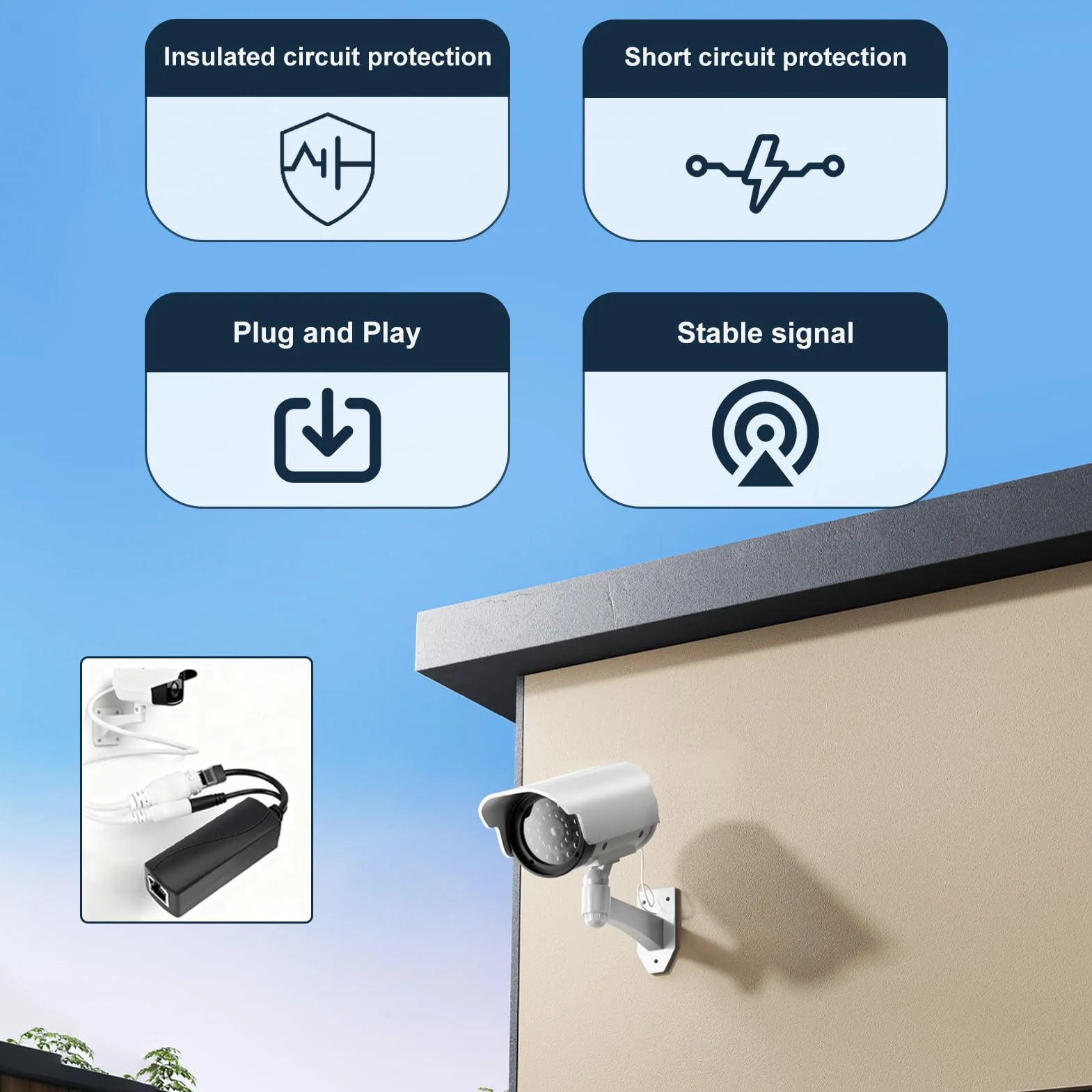 Rozdzielacz PoE 12 V/1.2 A DC, rozdzielacz Adapter PoE Gigabit 48 V PoE na DC 12 V/1.2 A wyjście, przyłącze 5,5 x 2,1 mm do kamery IP/AP/Smart Home, 10/100 Mbps standard IEEE802.3af/at, Rozdzielacz