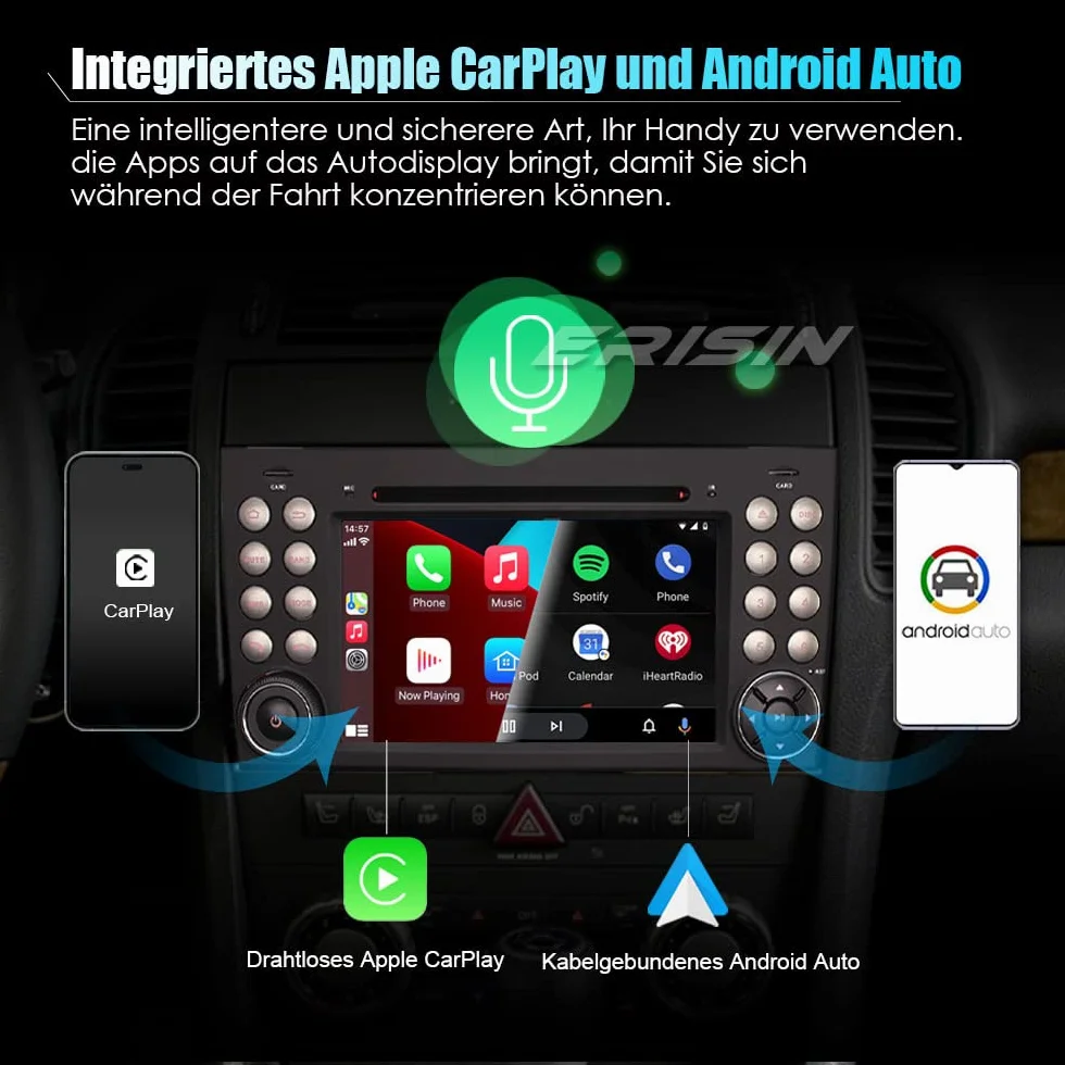 8 rdzeniowych radia samochodowego 7" Android 14 dla Mercedes-Benz SLK klasy R171 SLK200 SLK280 obsługuje GPS Navi Carplay Android, Auto DSP Bluetooth A2DP DVB-T/T2 WiFi 4G Dab+