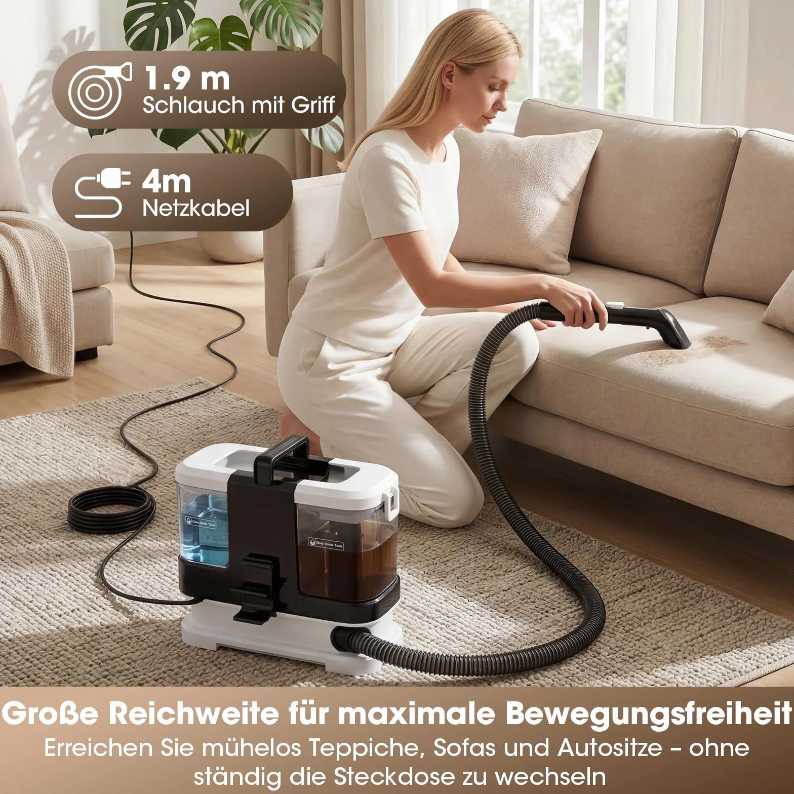 Lubluelu Urządzenie do czyszczenia tapicerki na mokro 600 W 18 kPa kompaktowe