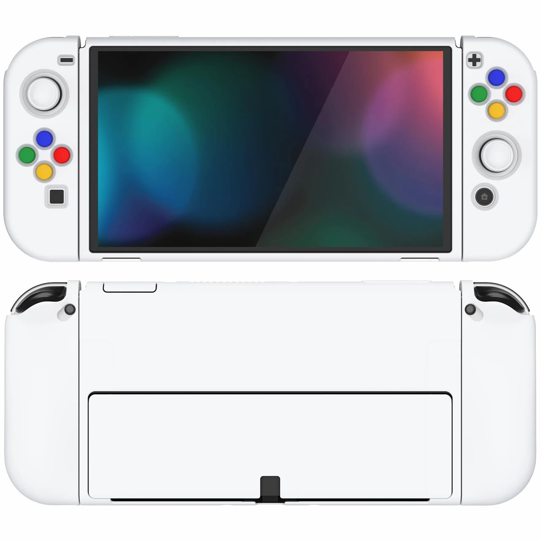 PlayVital Ochronny do Nintendo Switch OLED,Miękkie Etui TPU Slim na Switch OLED Konsolą,ZealProtect Joycon Grip Cover do Switch OLED z Nakładki na Kciuki&Przyciski Kierunkowe ABXY-Biały