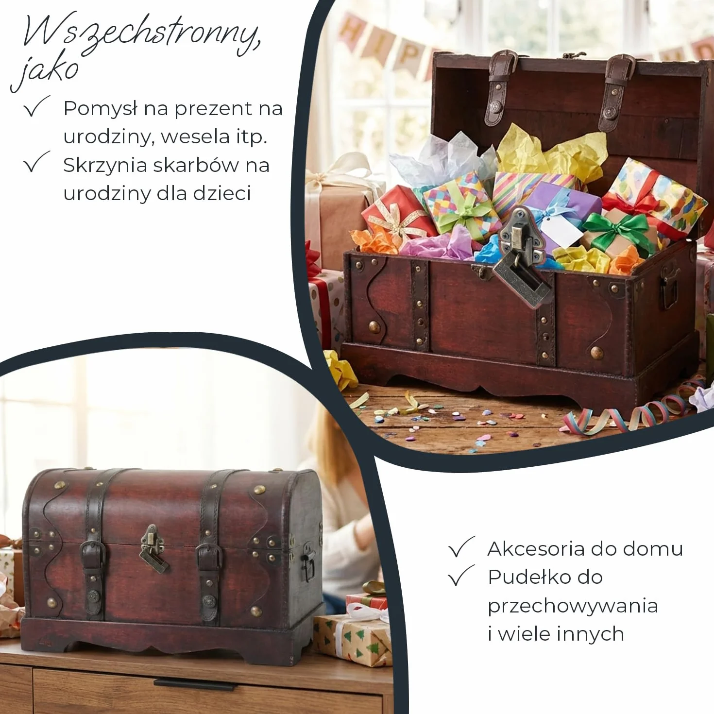 Drewniana skrzynia na skarby z zamkiem HMF 6403-140 40x23x27 cm