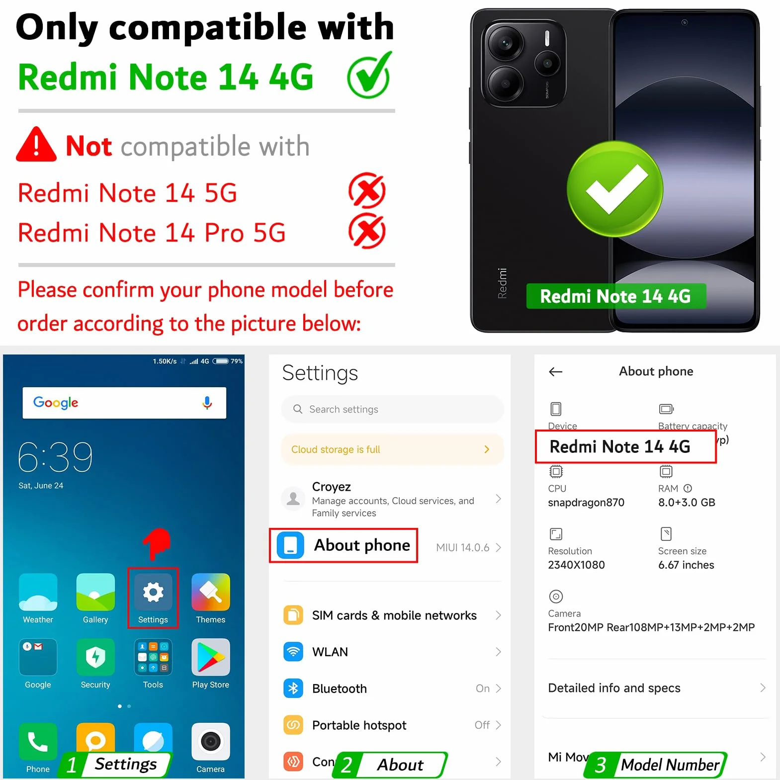 Etui do Xiaomi Redmi Note 14 4G (nie dla 5G) + osłona ekranu ze szkła hartowanego * 2, [blokada RFID] Wysokiej jakości etui z klapką ze skóry PU portfel etui na telefon [przegródki na karty]