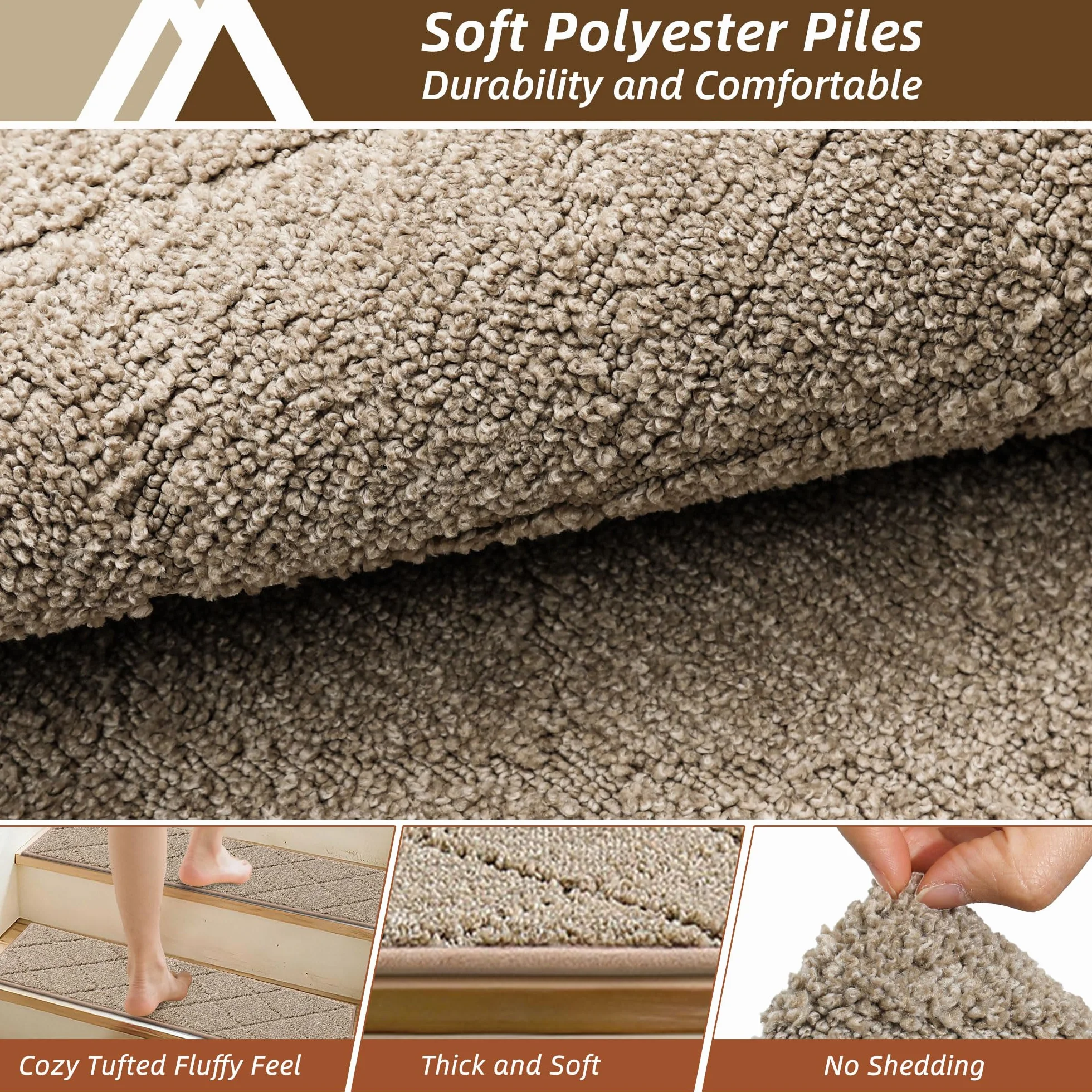 COSY HOMEER 15 sztuk mat na schody 70 x 22 cm, antypoślizgowe maty na schody, samoprzylepne, można prać w pralce, 100% poliester, plecy z TPE, idealne dla dzieci, seniorów i zwierząt domowych, beżowe