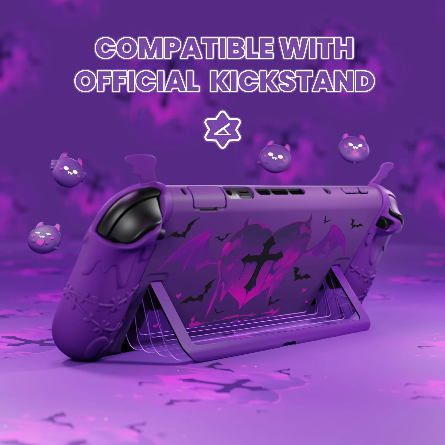 PlayVital Etui Ochronne do Switch 2 z Silikonowe Grip Joycon,Twarda Tylna Obudowa PC kompatybilna z Dockiem,Nakładki na Joysticki i Naklejki,Akcesoria do Switch 2-Fioletowy,Seria Gothic Imp