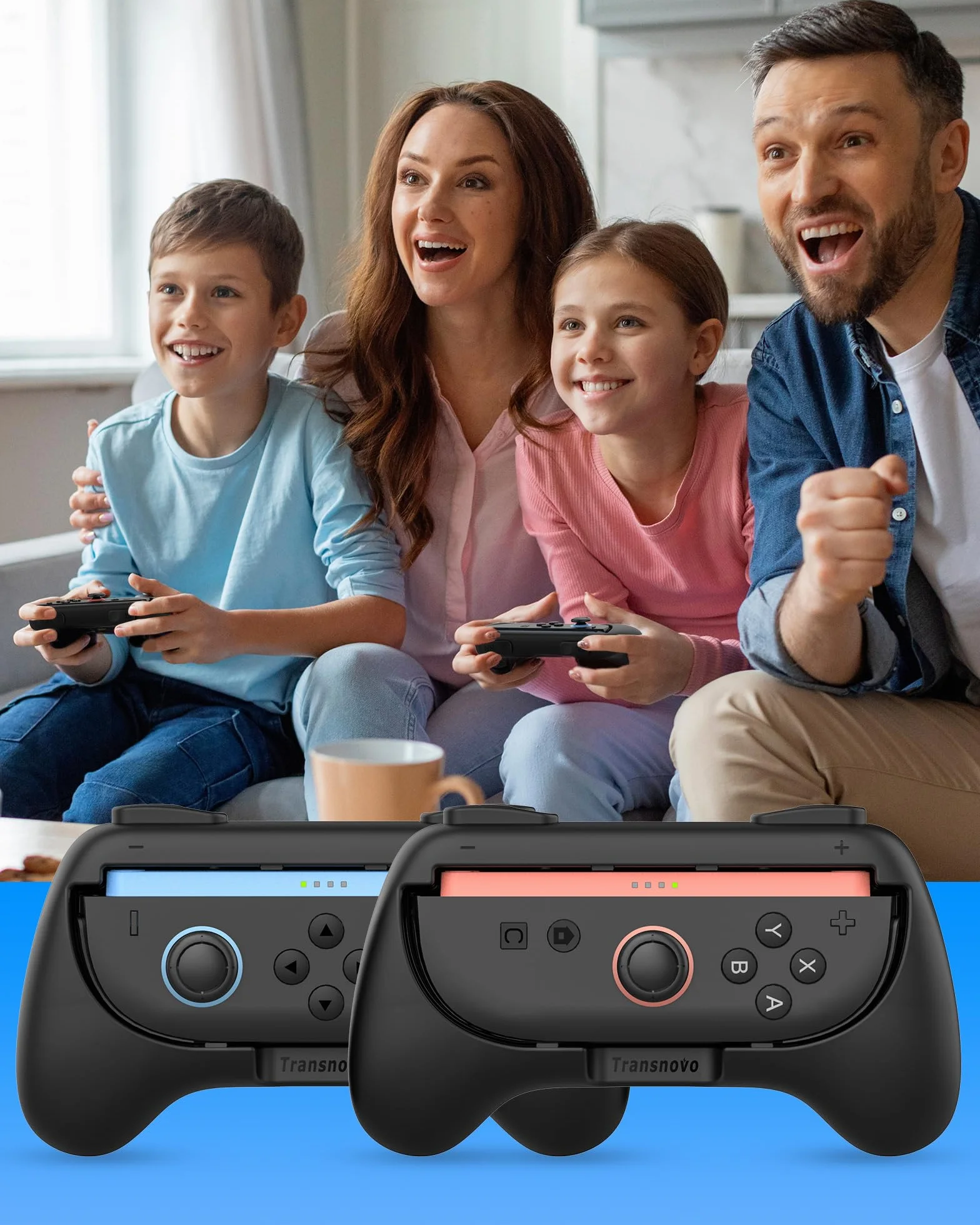 TRANSNOVO Uchwyty do przełącznika 2, odporne na zużycie, akcesoria do przełączników, uchwyty kontrolera do JoyCon, 2 sztuki komfortowych uchwytów (czarne)
