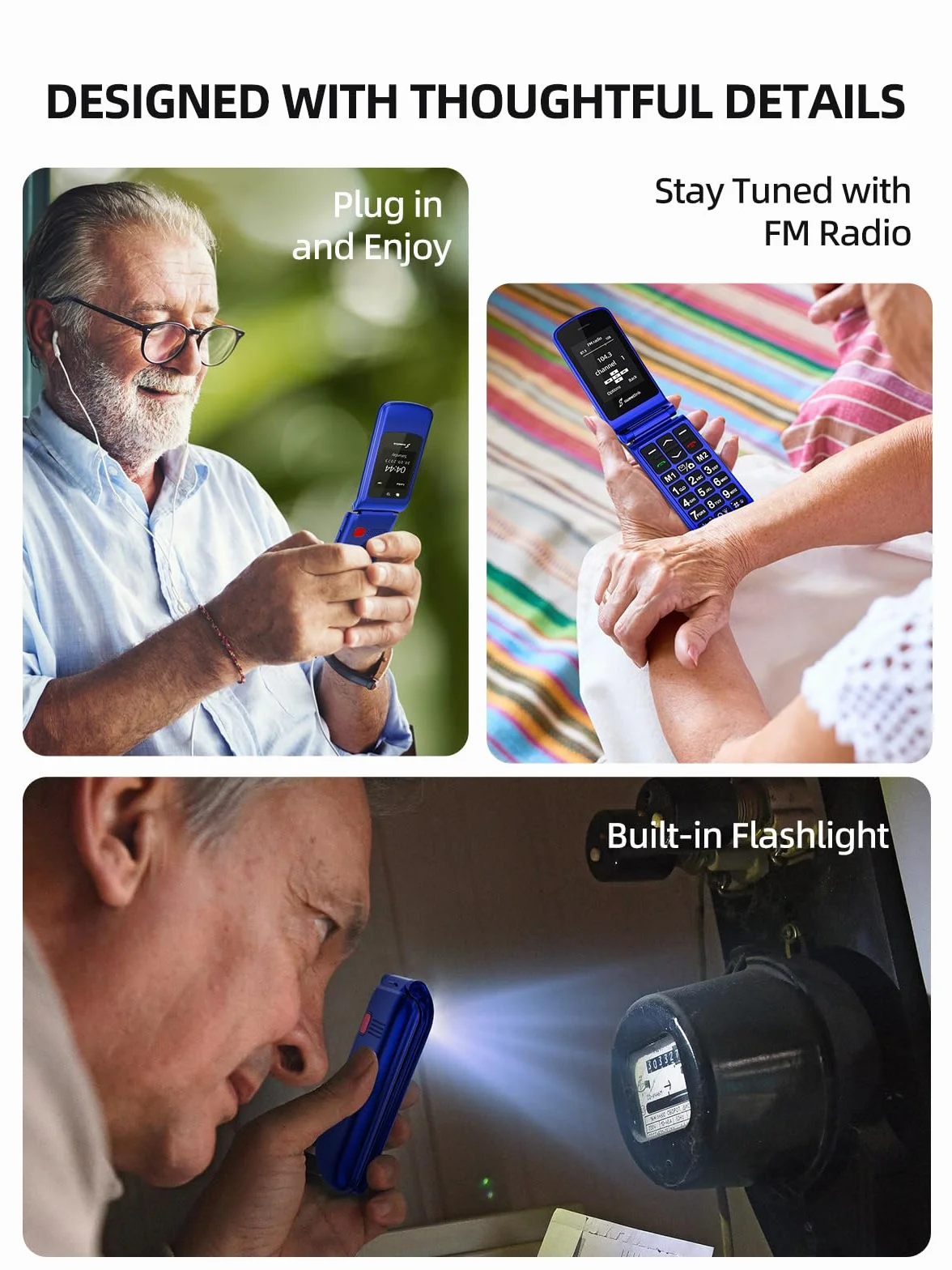 SweetLink Telefon komórkowy GSM dla seniorów, telefony komórkowe dla seniorów z klapką i dużymi przyciskami, telefony dla seniorów z kontaktami obrazkowymi, duża głośność, funkcja SOS