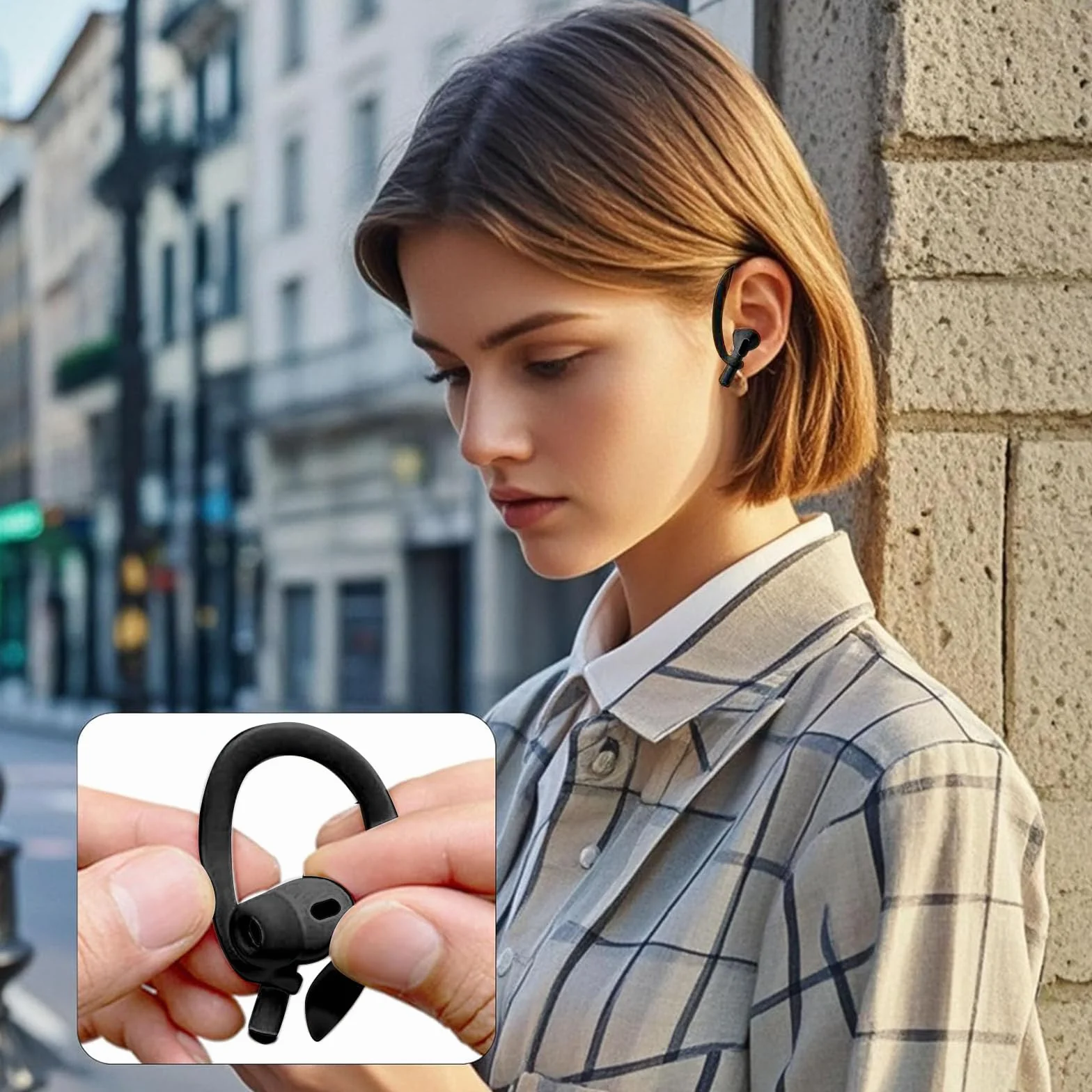1 para zaczepów na ucho do słuchawek Bluetooth, do słuchawek Airpods, Apple, akcesoria sportowe, zapobiegające zgubieniu, silikonowe zaczepy na ucho (czarne)