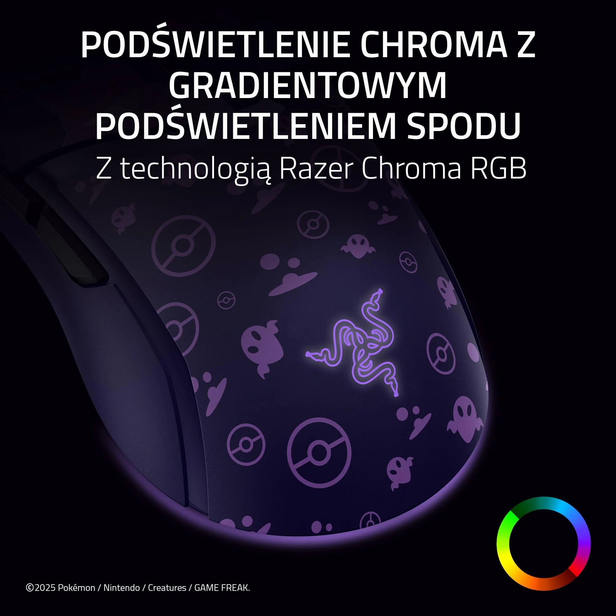 Razer Cobra Gengar Edition Przewodowa Mysz Do Gier 8500 DPI 58 g Przełączniki Optyczne Podświetlenie Chroma Kabel Speedflex PC/MAC Pokémon