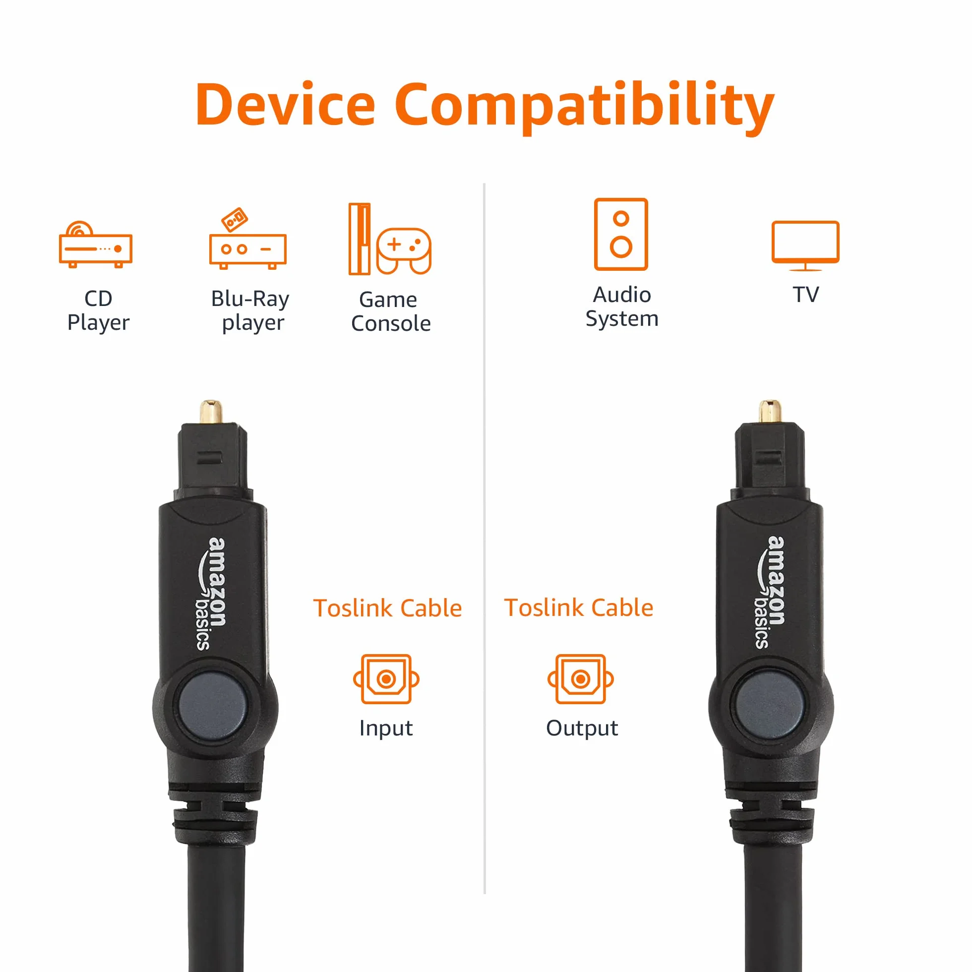 Amazon Basics Toslink optyczny cyfrowy kabel audio, 1,8 m, czarny, telewizor