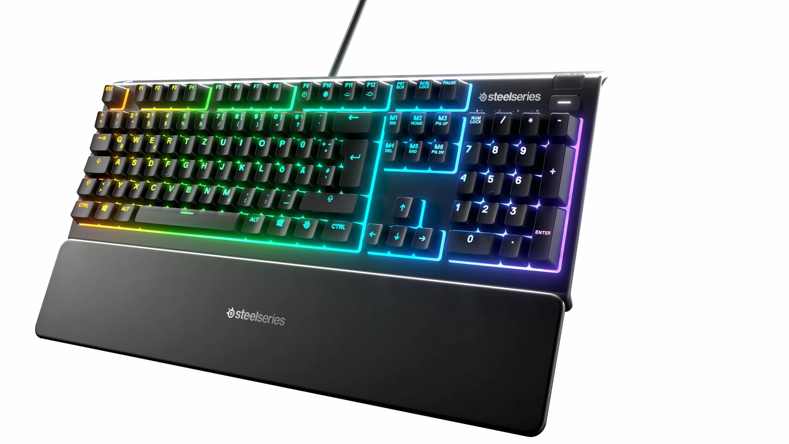 SteelSeries Apex 3 – klawiatura gamingowa – 10-strefowe oświetlenie RGB – magnetyczna podkładka pod nadgarstki – układ niemiecki (QWERTZ)
